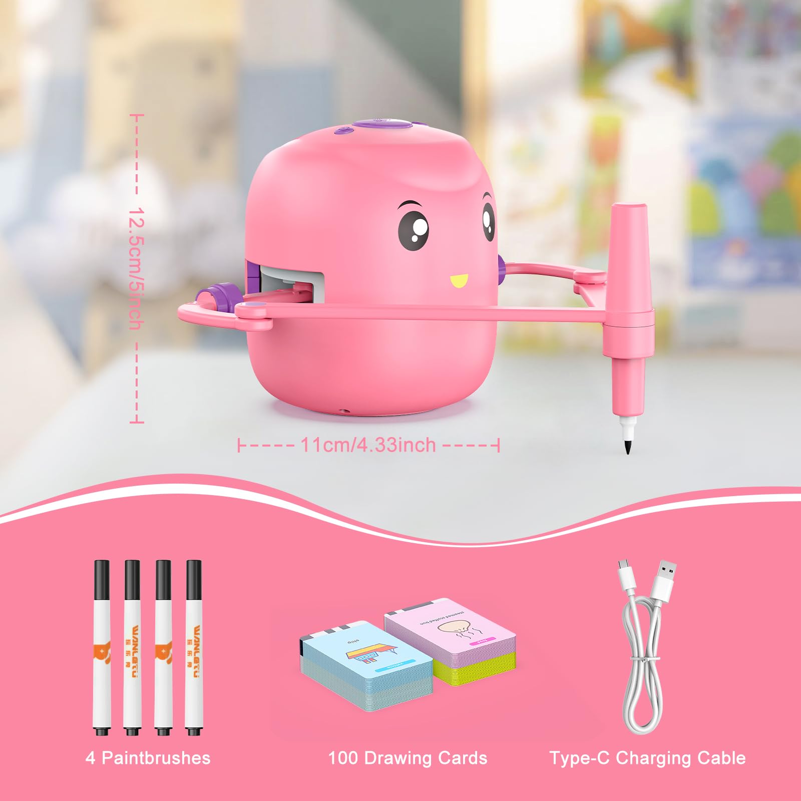 Interactive Educational Drawing Robot for Kids Ages 5+ | Montessori Learning Toy with 100 Word Cards & Voice Interaction | STEM Gift for Boys & Girls | Perfect for Homeschooling, Classroom & Birthday Gifts (Pink)