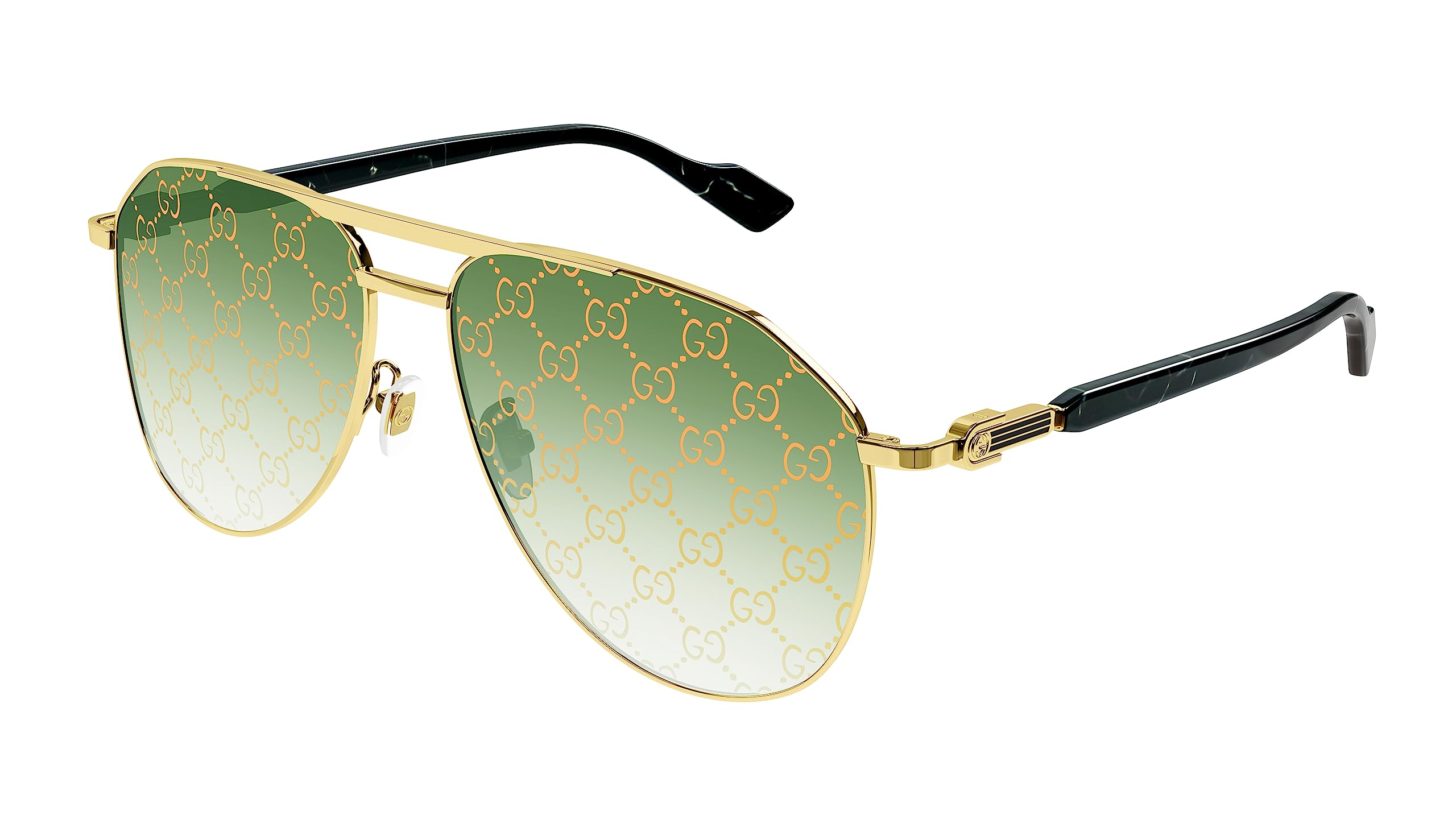 Gucci GG1220S 004 Gold/Green Aviator Sunglasses for Men – Stylish Luxury Pilot Shades for Driving, Travel & Outdoor Adventures
