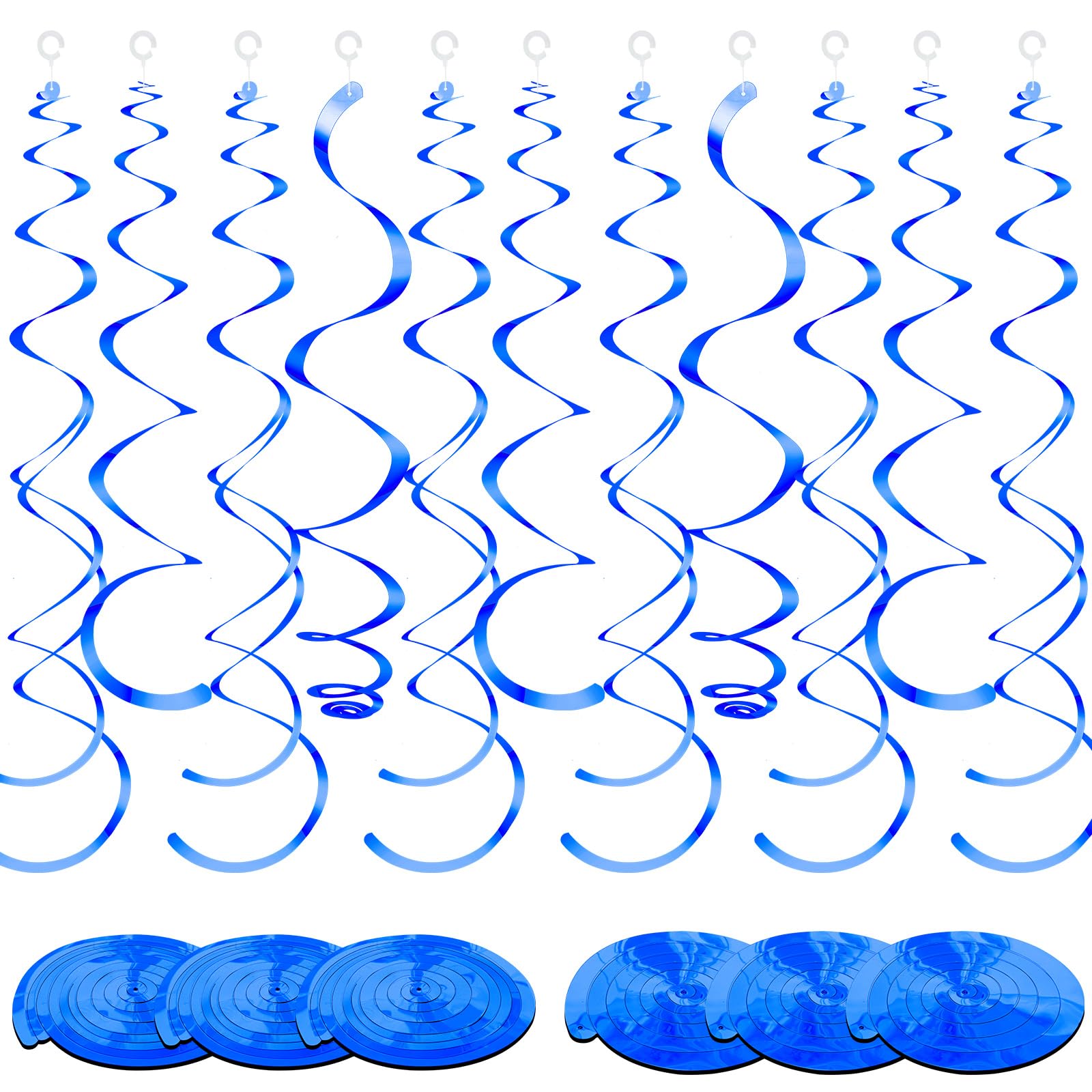 36 Pcs Blue Hanging Swirl Party Decorations - Plastic Streamer Swirls & Spiral Ceiling Decor for Birthday, Wedding, Baby Shower, Graduation - Perfect for Indoor & Outdoor Party Backdrops
