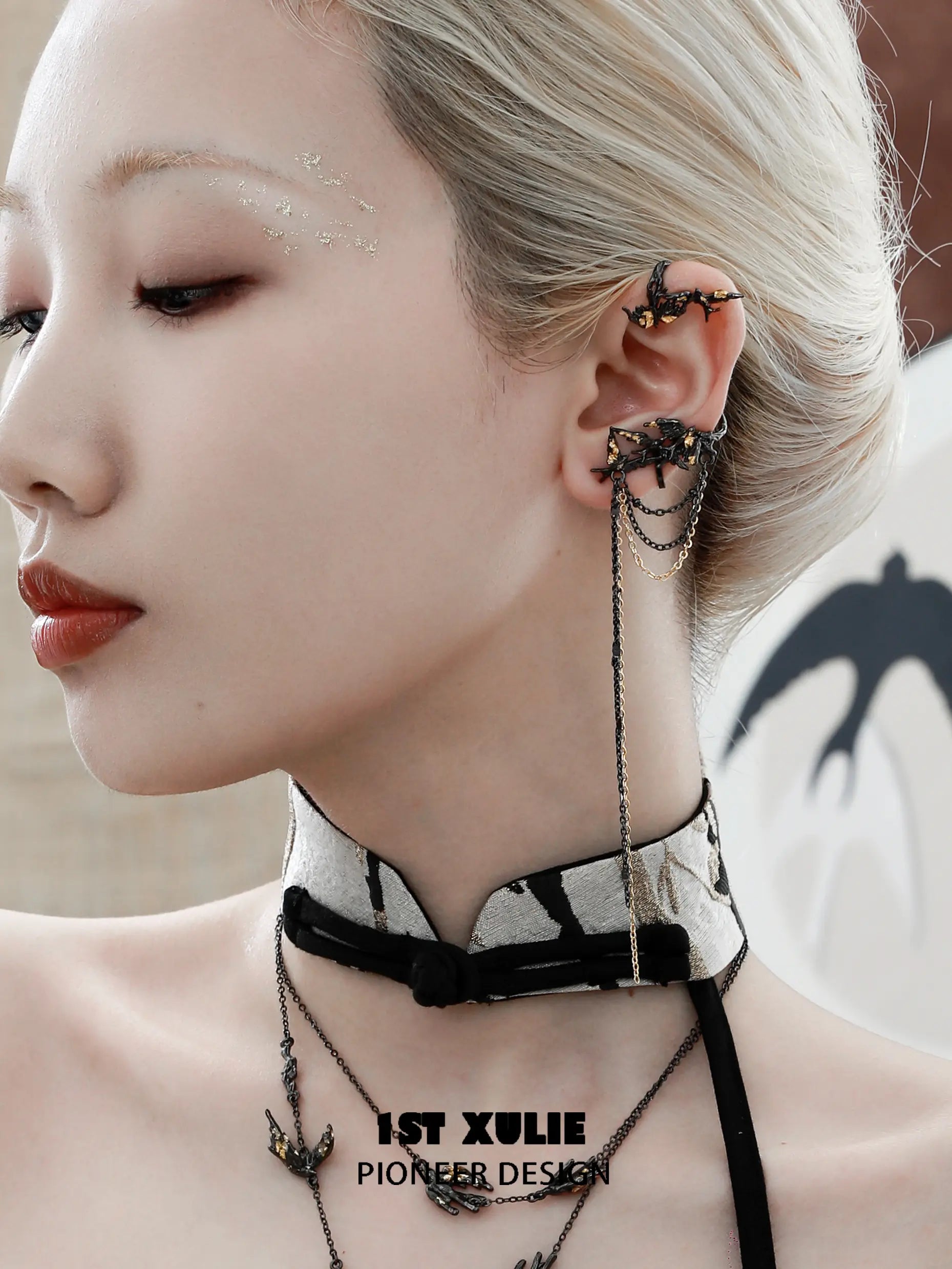18K Gold Plated Swallow Earrings - Elegant Black Gold & Gold Leaf Hook Ear Clips for Women | Perfect for Weddings, Parties & Special Occasions