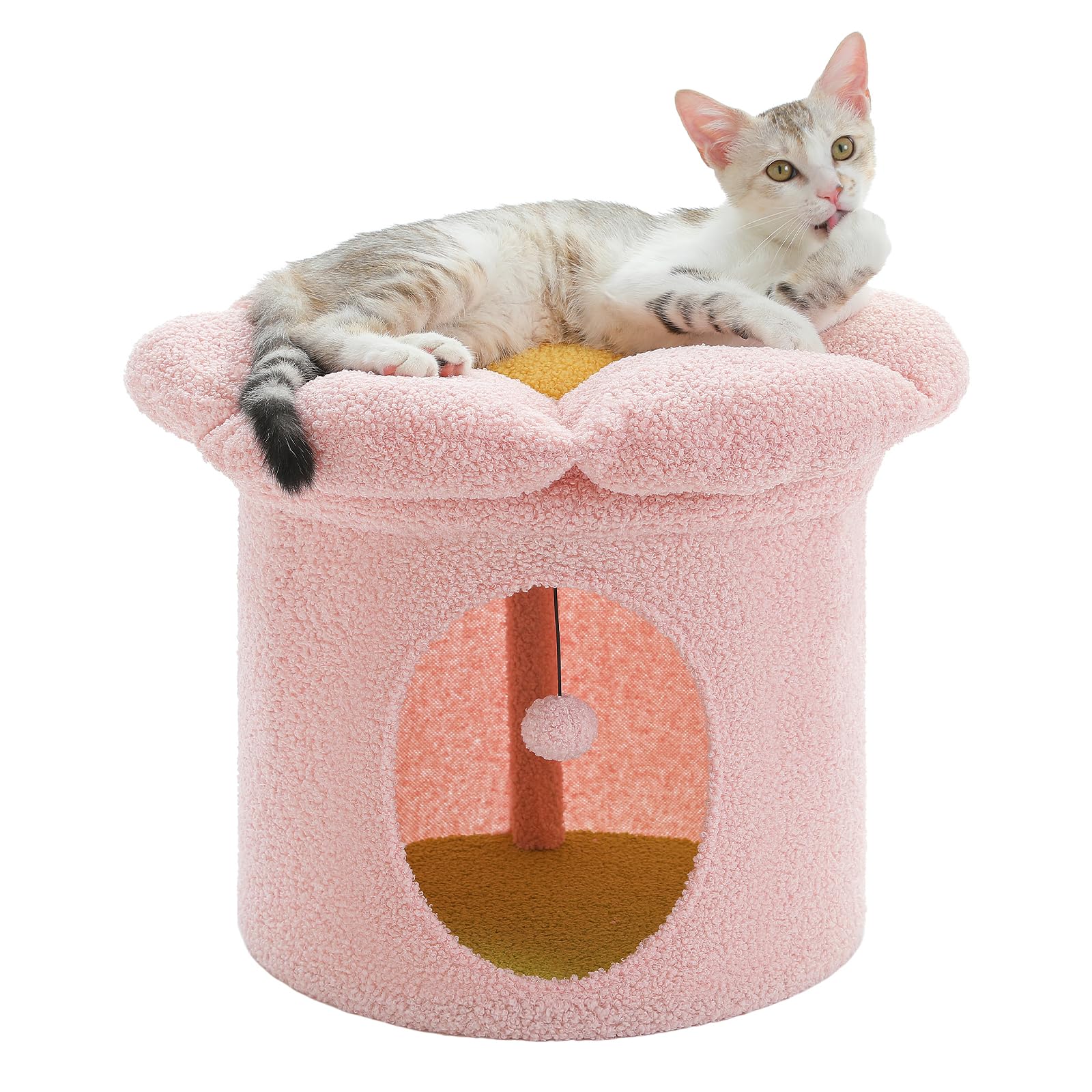 Cozy Pink Cat Bed for Indoor Cats - Small Pet Tree House with Removable Flower Design, 20x20x16 Inch Hideaway & Condo | Perfect for Napping, Playtime & Home Decor