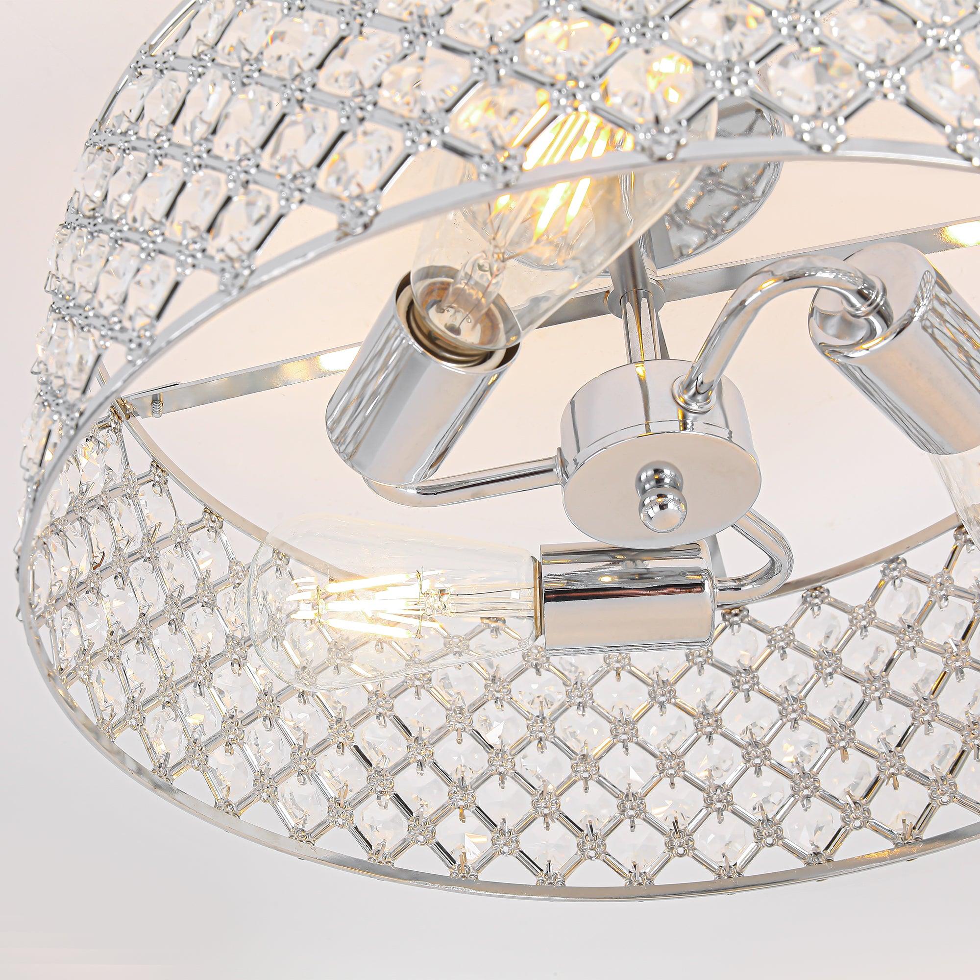 15 Inch 3-Light Modern Chrome Semi-Flush Mount Ceiling Light Fixture - Perfect for Bedroom, Living Room, and Hallway Lighting