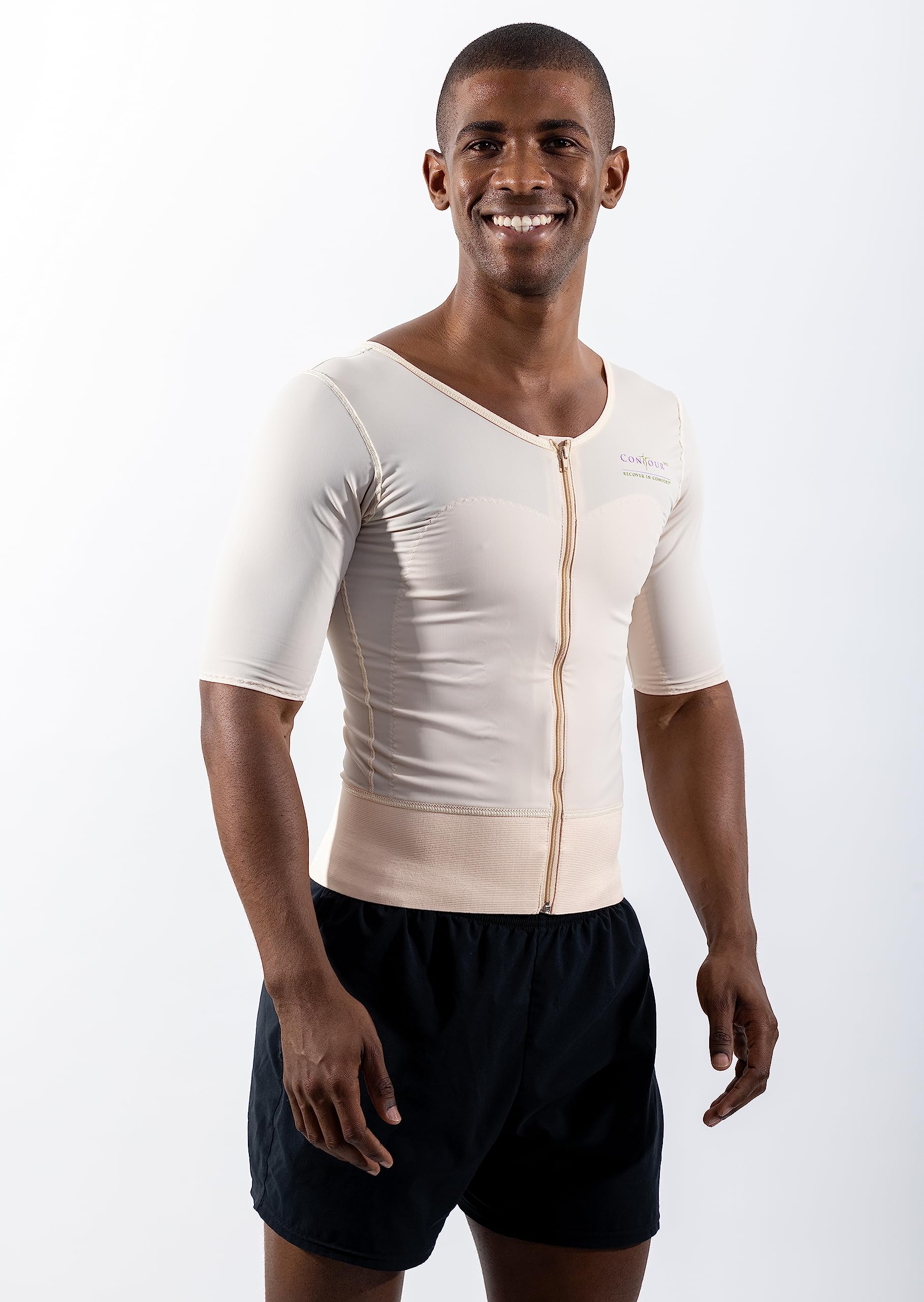 Post Gynecomastia Surgery Chest Compression Vest for Men with Sleeves - 11S BG S Beige - Post-Op Recovery, Swelling Reduction & Comfort Support for Gynecomastia Patients