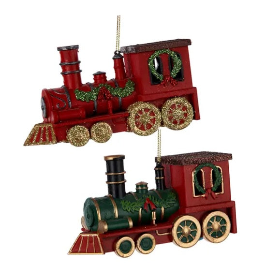 4.7 Inch Red and Green Plastic Train Ornament - Christmas Tree Decor, Holiday Party Favors, Kids Room Decoration, Festive Home Decor for Xmas
