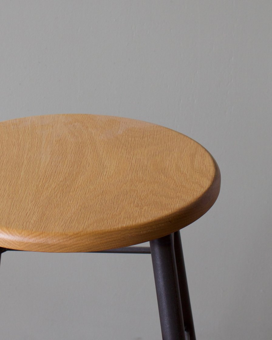 Two Tone Oak Stool with Black Metal Legs - Modern Bar Stool for Kitchen, Dining Room & Home Decor