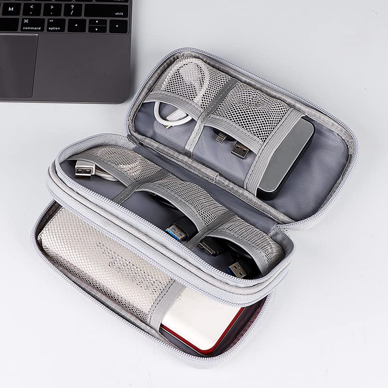 HXZDEY Waterproof Travel Electronic Organizer - Double Layer Cable Storage Bag for Charger, Phone, Earphone & Accessories - Portable Pink Cord Carry Case (7.5x4.35x2.17in) - Perfect for Business Trips, Vacations & Daily Commute