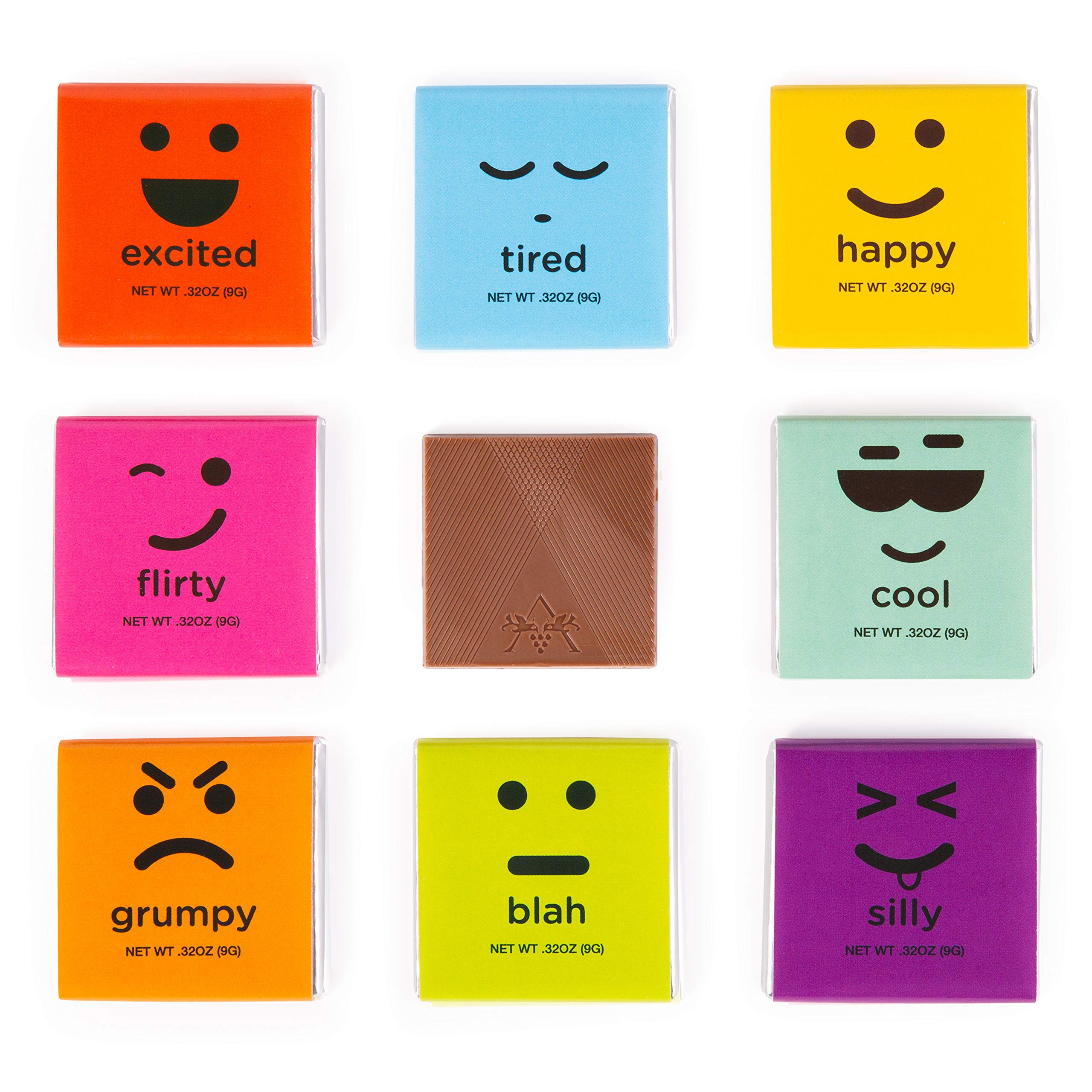 Gourmet Chocolate Squares Bars - Assorted Premium Milk & Dark Emoji Candy Gift Box by Astor Chocolate | 18-Piece Variety Pack Moodibars for Parties, Birthdays & Romantic Gifts