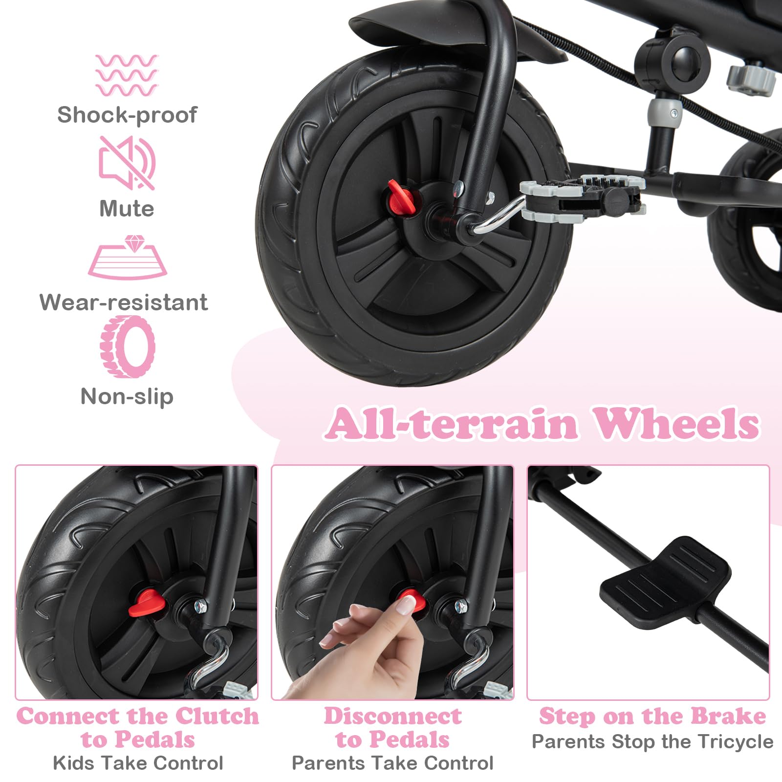 HONEY JOY Kids Tricycle Stroller - Adjustable Push Handle & Canopy, Reversible Seat with Safety Belt, Foldable Pedals, Cup Holder & Storage - Toddler Tricycle for Boys & Girls Ages 9 Months to 5 Years (Pink) - Perfect for Outdoor Play, Park Rides & Neighborhood Walks