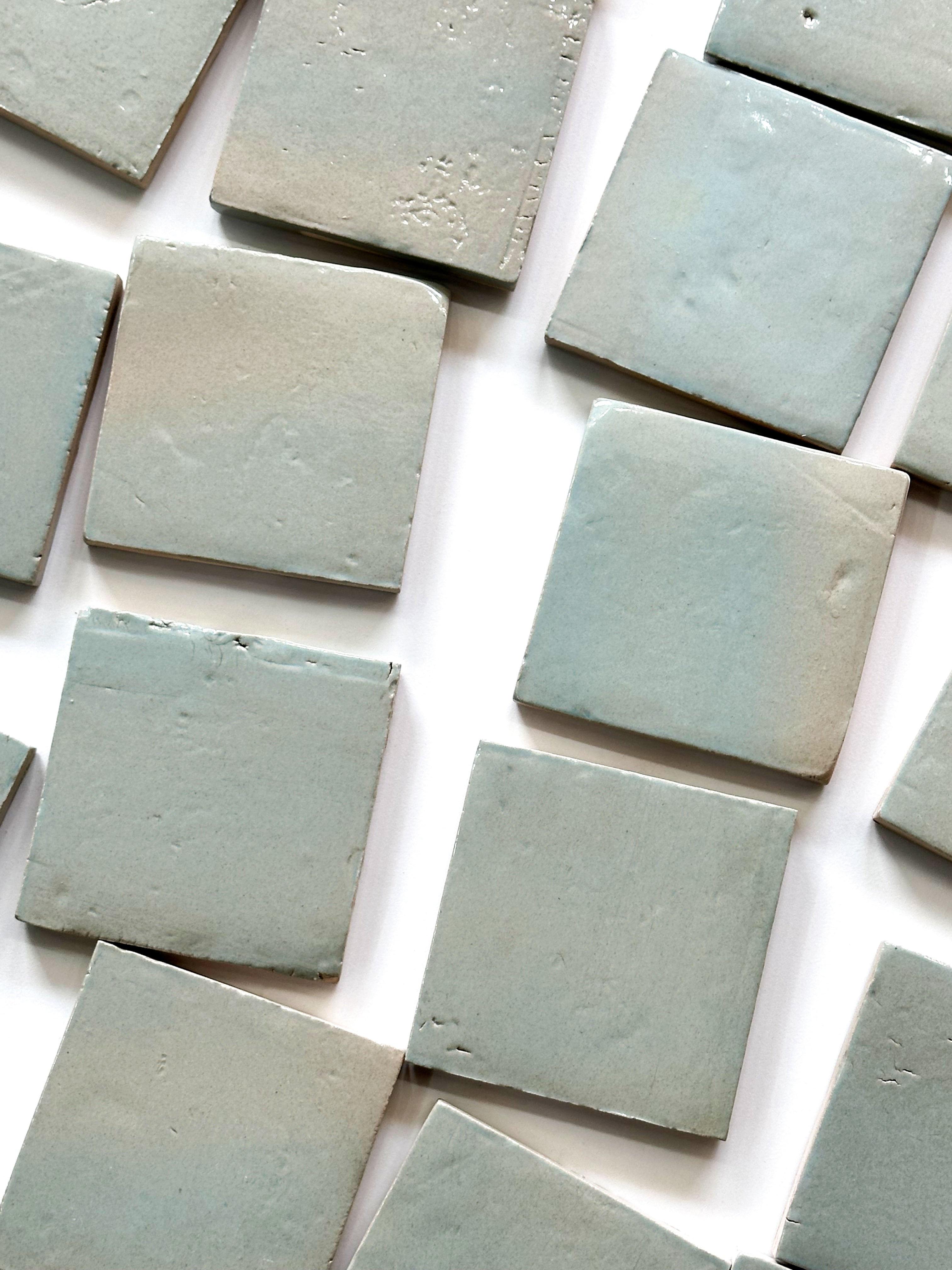 Handmade Aqua Blue Evelyn Zellige Tile 4x4 Inches (100x100x12mm) - Perfect for Kitchen Backsplash, Bathroom Walls & Moroccan-Inspired Home Decor
