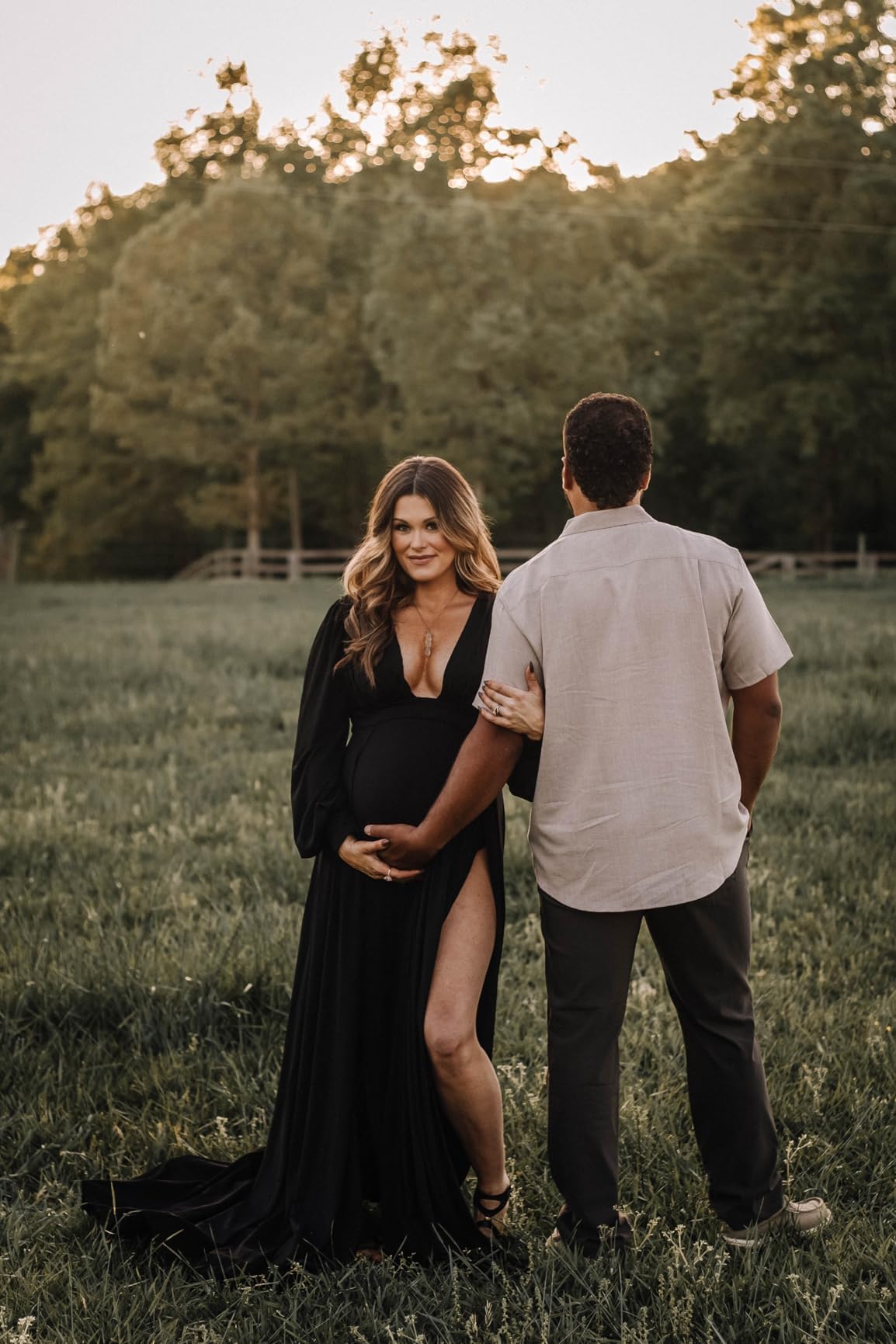 Elegant Long Sleeve Maternity Maxi Dress with Side Splits - Perfect for Baby Shower, Pregnancy Photoshoot & Special Occasions | Dedysler Photoshoot Gown for Expecting Mothers