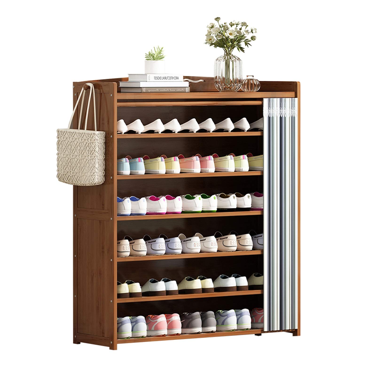 7-Tier Bamboo Shoe Rack Organizer - Space Saving Shoe Storage Shelf for Living Room, Bedroom & Hallway - Multi-Purpose Home Storage Solution for Shoes, Books & Decor Items - Perfect for Small Spaces & Closet Organization