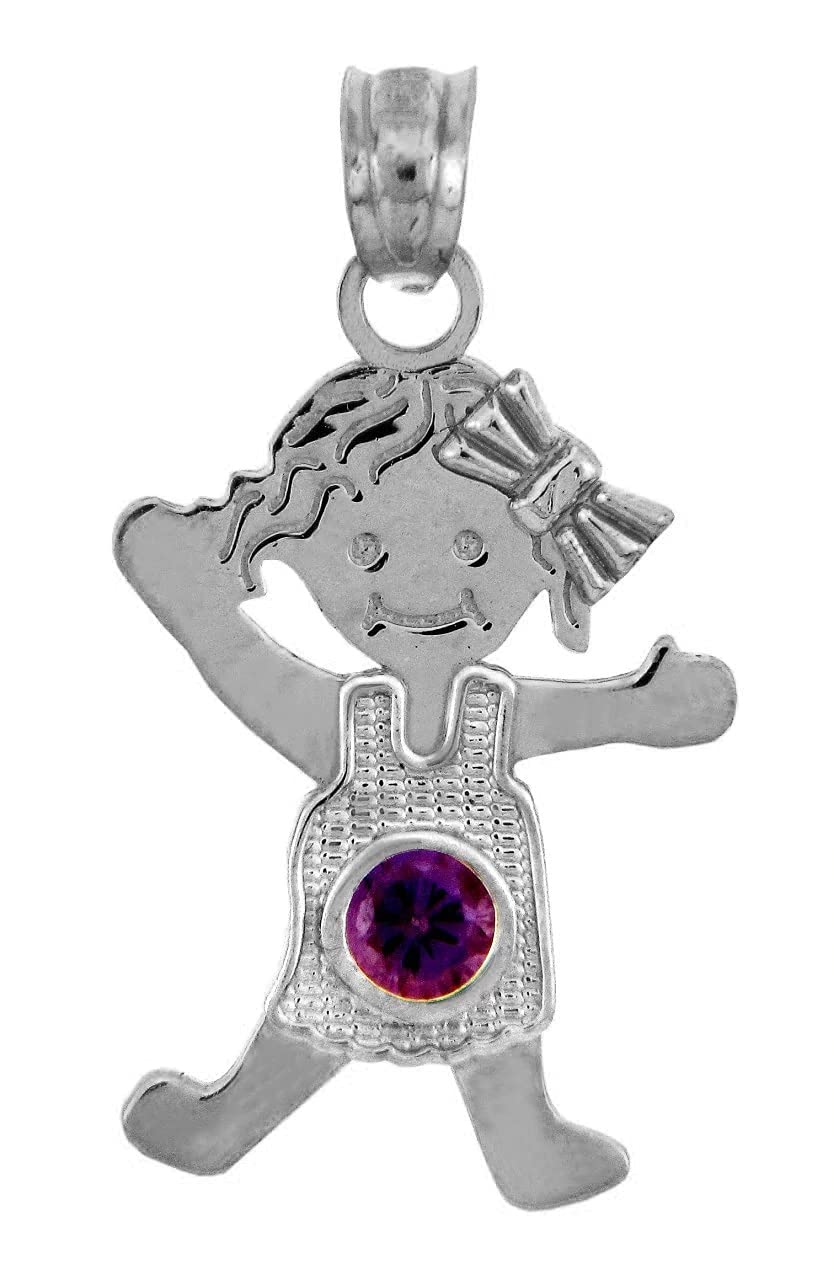 10K White Gold Baby Charm Pendant with CZ Amethyst - February Birthstone Gift for Girls, Baby Shower, Christening & First Birthday Jewelry