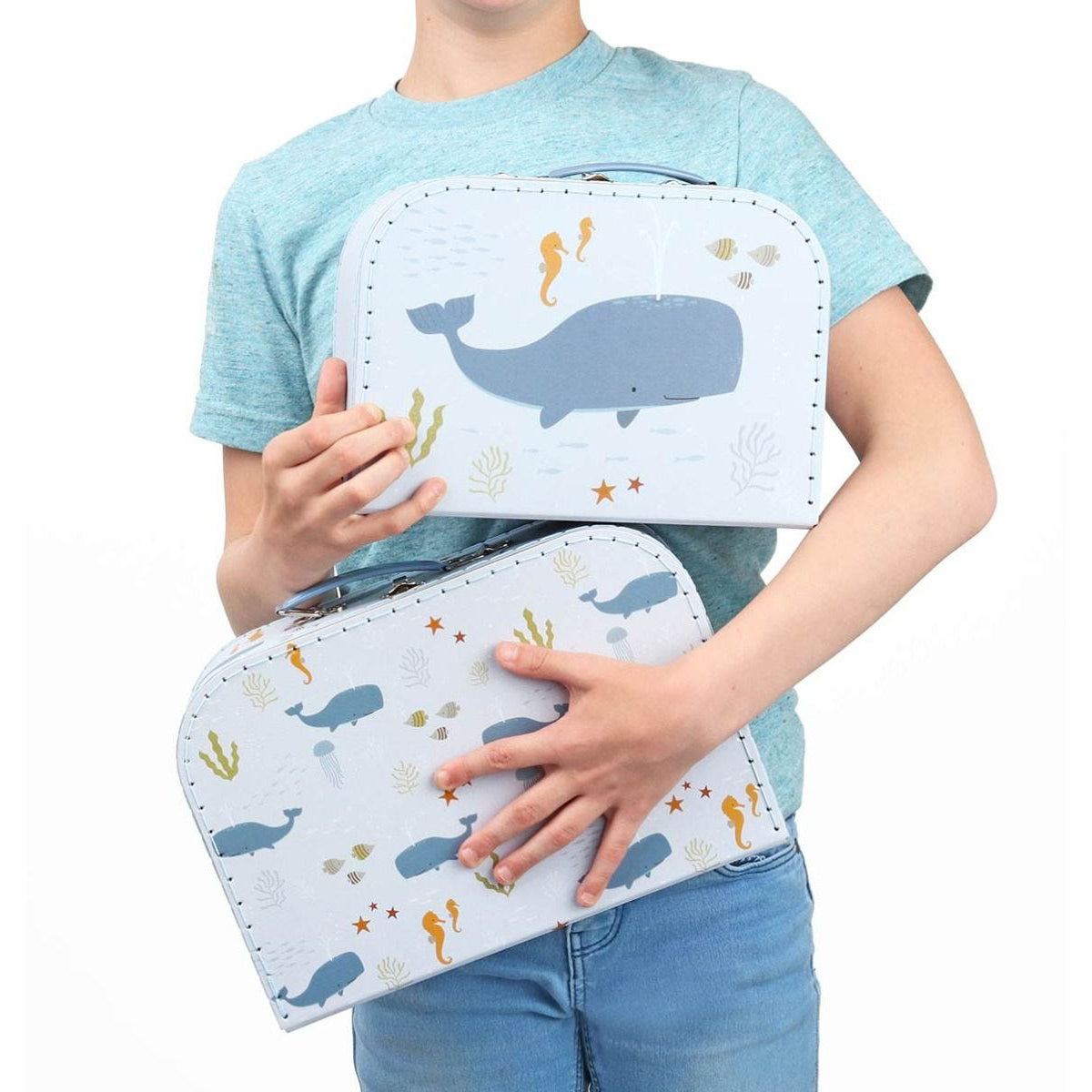 A Little Lovely Company Luggage Set - 3-Piece Ocean Blue Suitcase for Travel, Carry-On & Check-In Bags | Perfect for Family Vacations, Business Trips & Weekend Getaways