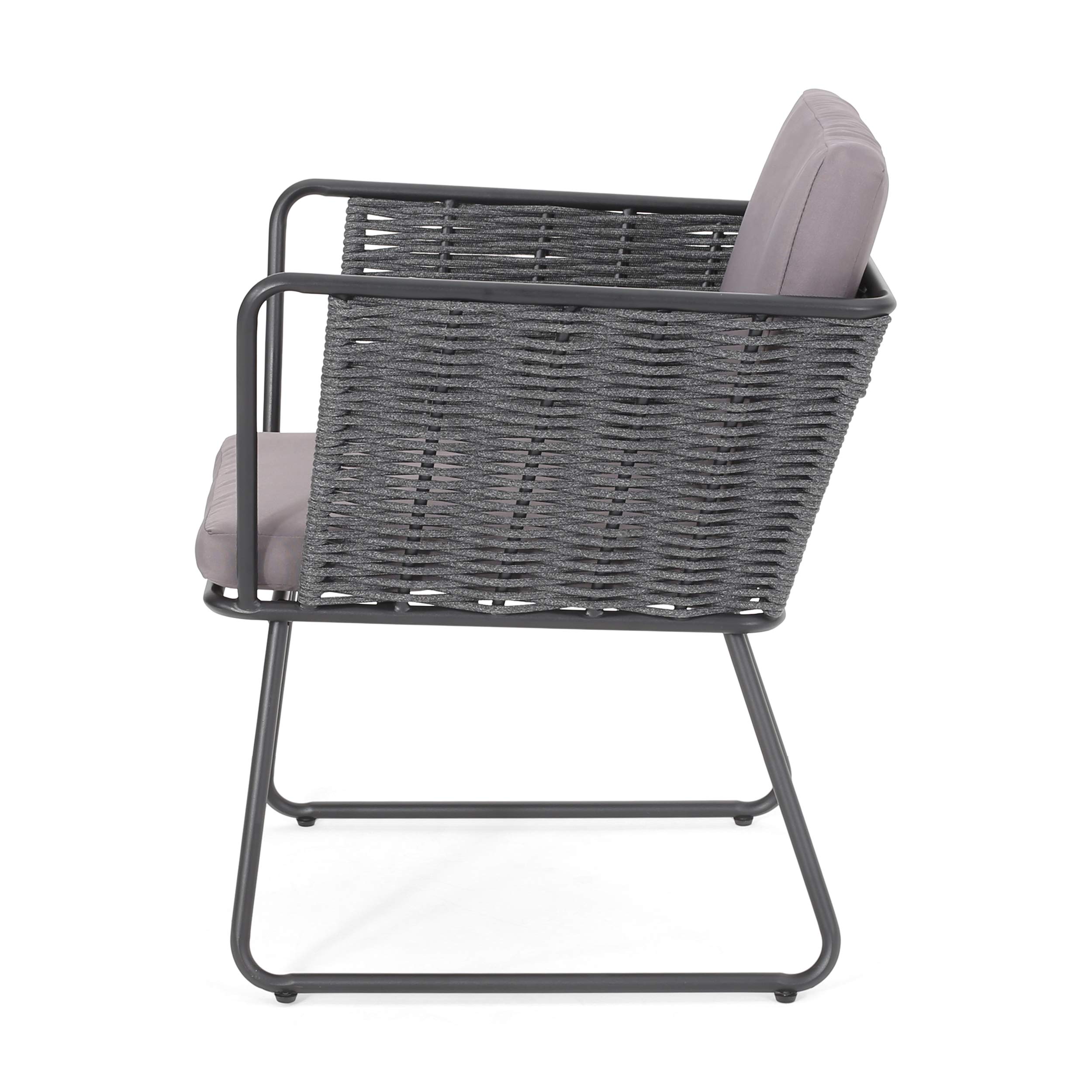 GDF Studio Modern Outdoor Rope Weave Club Chair with Cushions (Set of 2) - Dark Gray, Gray & Black Water-Resistant Patio Furniture for Garden, Poolside & Backyard Relaxation