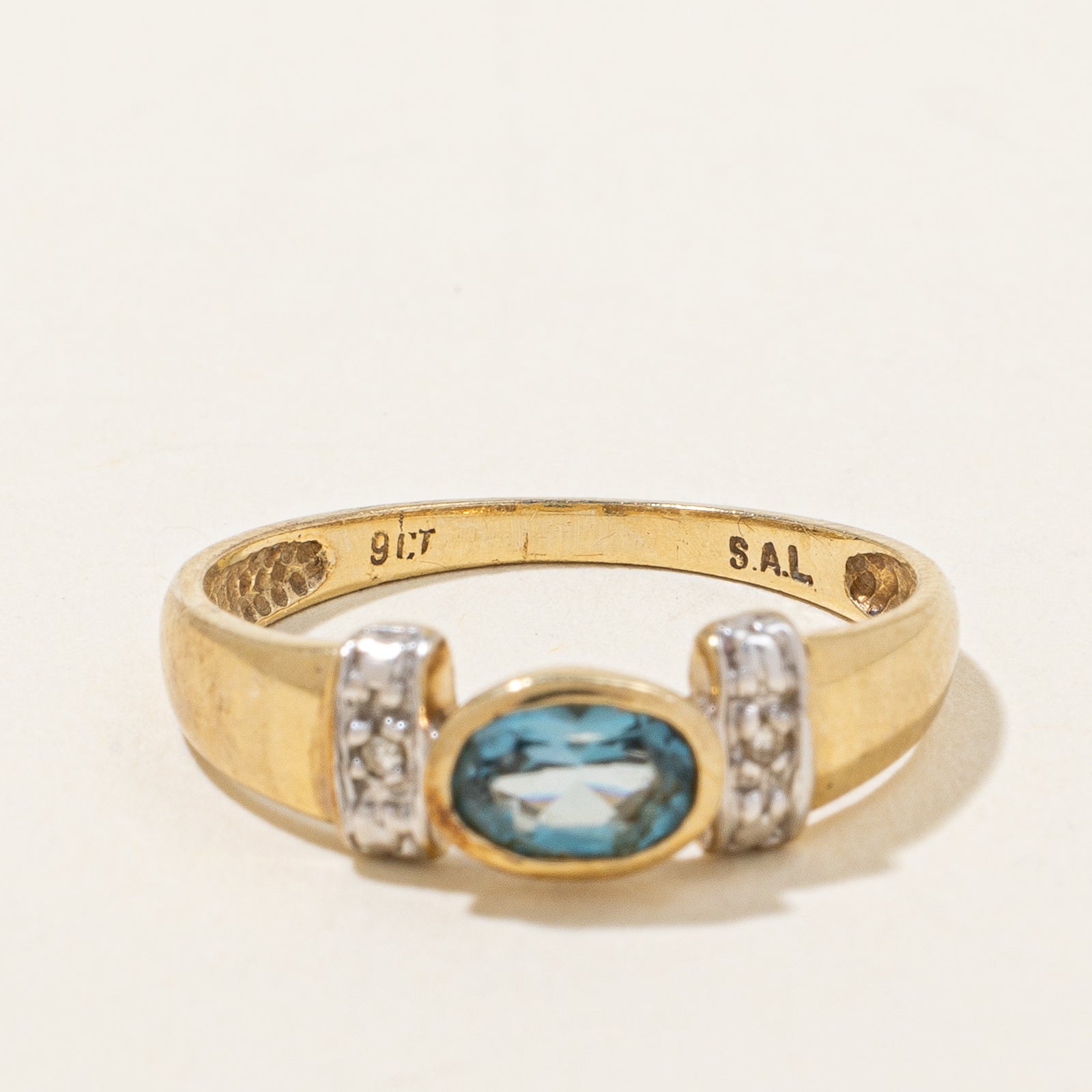 Blue Topaz and Diamond Ring - 0.50ct Bezel Set with 0.01ctw Diamonds - Size 6.75 - Elegant Jewelry for Engagement, Wedding, or Anniversary Gifts