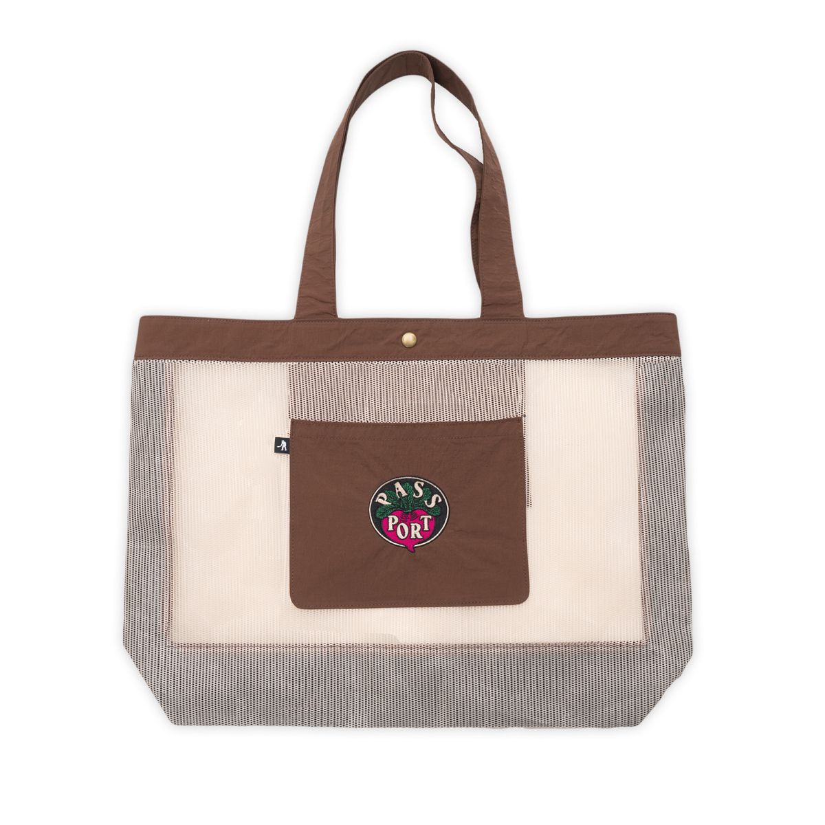 Eco-Friendly RPET Mesh Tote Bag for Travel & Shopping - Reusable Brown Passport Radish Grocery Bag - Perfect for Beach, Market & Daily Errands