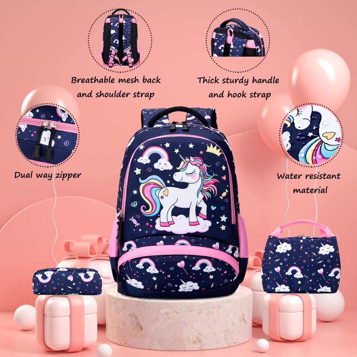 **Cute Unicorn Backpack for Girls - Waterproof School Bookbag with Pencil Case, Perfect for Elementary, Middle School & Travel - Great Gift for Kids & Teens**    *(Use for School, Day Trips, Sleepovers, Birthday Gifts & More!)*