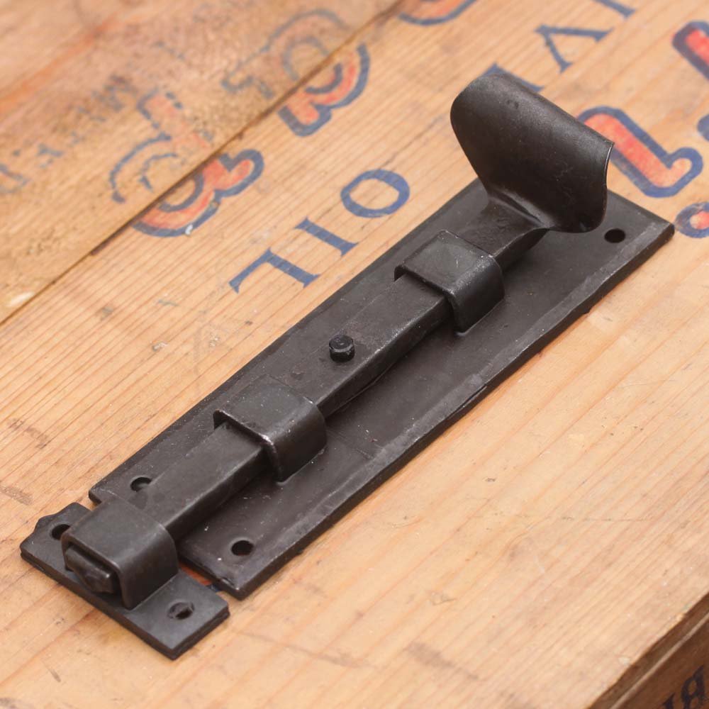 Forged Black Beeswax Fishtail Door Bolt - Heavy Duty Decorative Latch for Barn Doors, Gates & Cabinets - Rustic Home Security Hardware