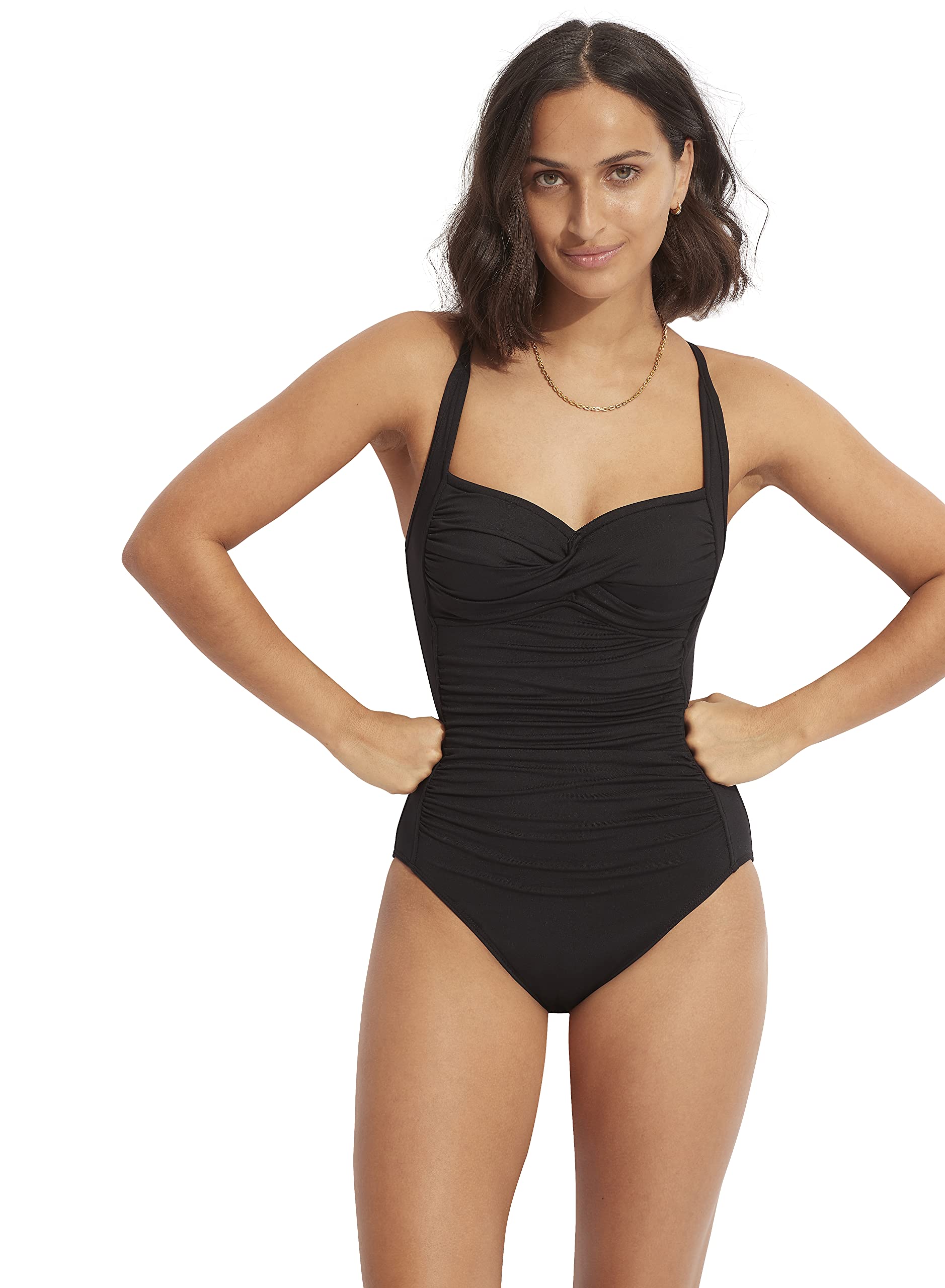 Seafolly Women's Twist Bandeau Halter One Piece Swimsuit - Sexy Monokini Bathing Suit for Beach, Pool & Vacation | Tummy Control Swimwear for Women