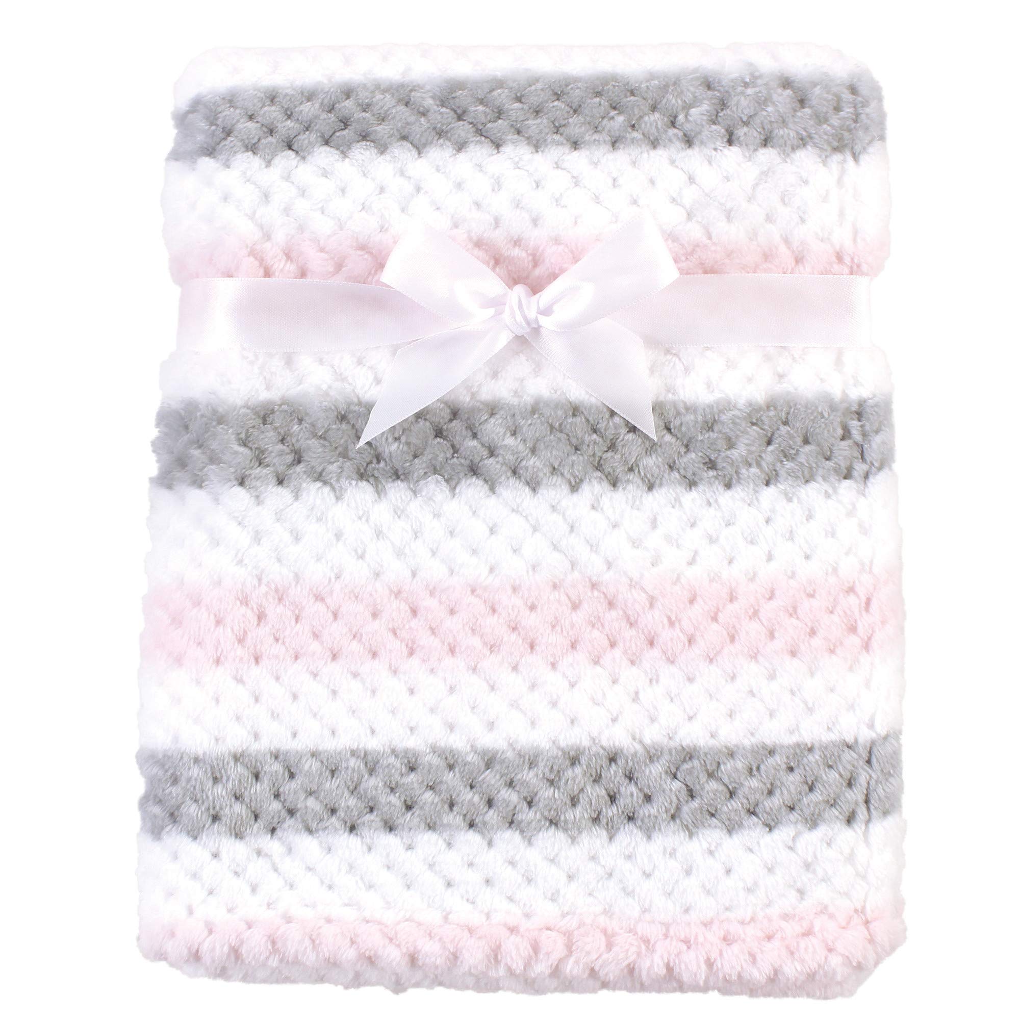 Hudson Baby Unisex Soft Plush Waffle Blanket - Pink & Gray Striped, One Size - Cozy Nursery Blanket for Newborns, Infants & Toddlers - Perfect for Cuddling, Swaddling & Stroller Use