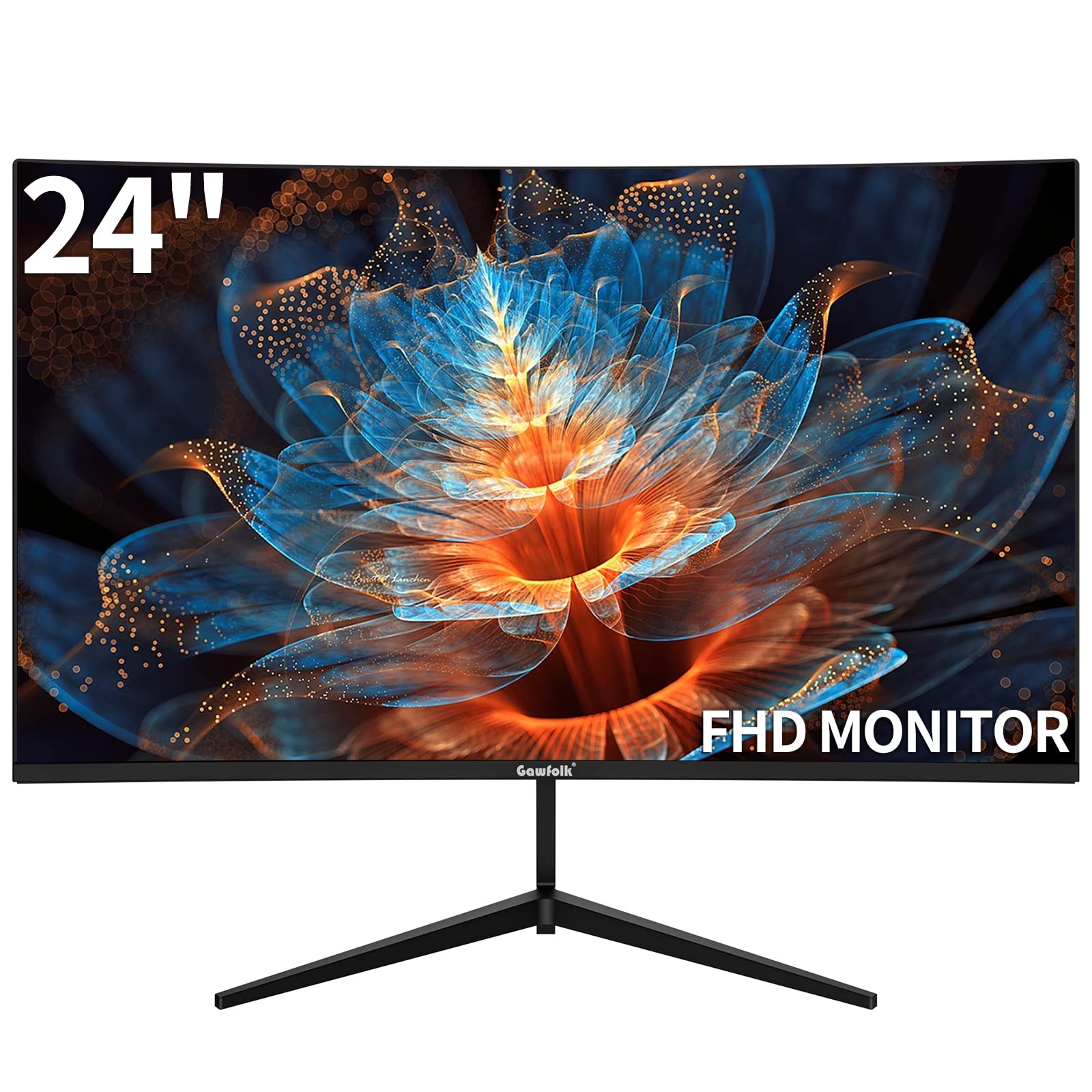 Gawfolk 24 Inch Full HD 1080P 75Hz Curved Computer Monitor - 2800R Curvature, AMD FreeSync, HDMI/VGA Ports, Ultra-Thin Bezel, Tilt Adjustable - Ideal for Gaming, Office Work & Home Entertainment