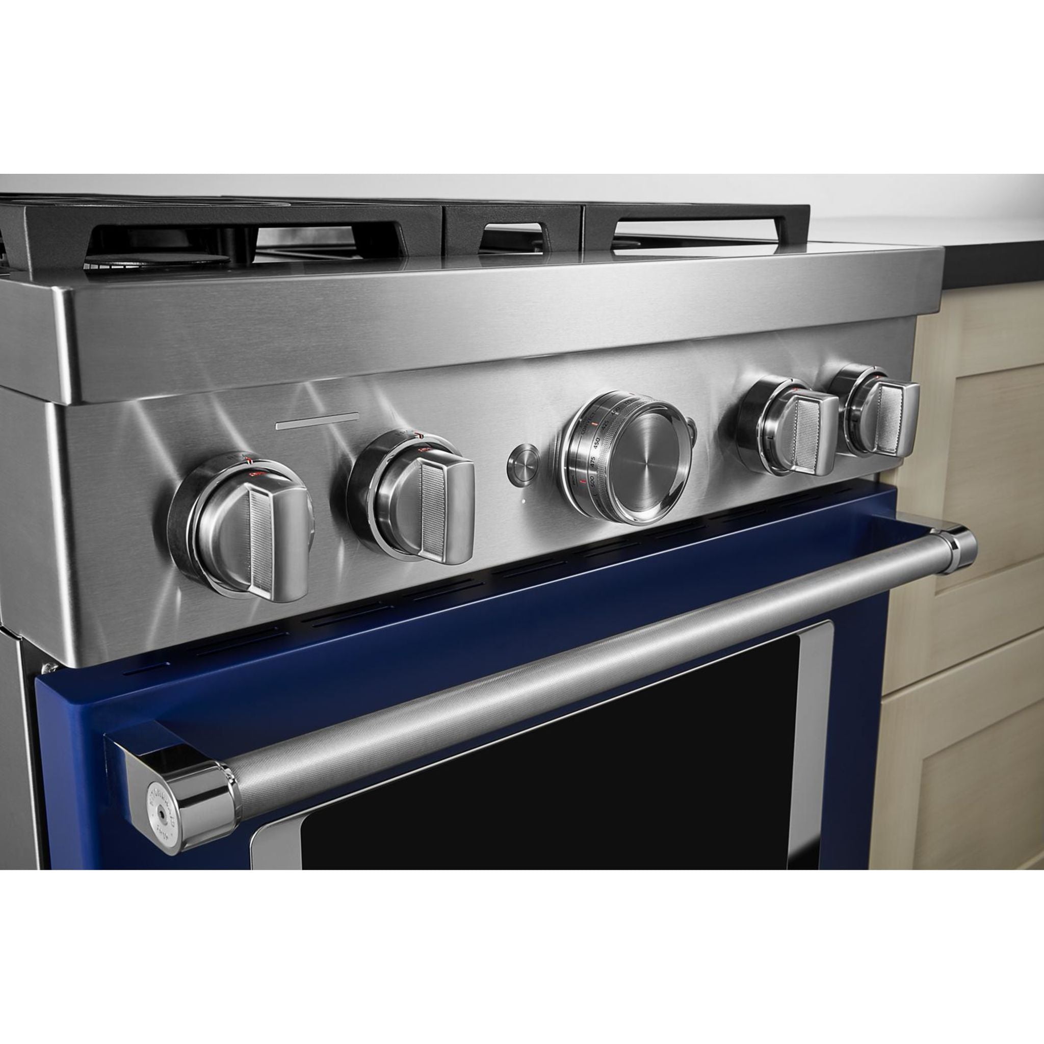 KitchenAid KFDC500JIB 30-Inch Dual Fuel Range with 5 Burners, Convection Oven & Blue Enamel Finish - Perfect for Home Chefs & Modern Kitchens