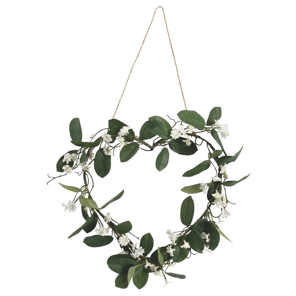 Heart Shaped Floral Wreath with White Flowers - Elegant Home Decor for Doors, Walls, and Weddings - 1 Piece Wreath for Seasonal and Holiday Decoration