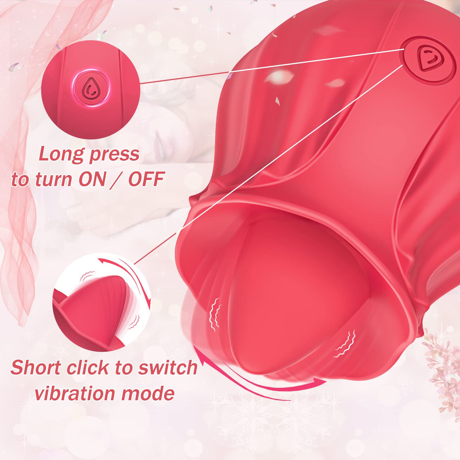 2022 Rose Toy for Women - 10-Speed Rose Vibrator & Clitoral Stimulator, Small Personal Massager with Tongue Licking Function, Adult Sex Toy for Women & Couples - Perfect for Solo Play, Foreplay, and Intimate Moments