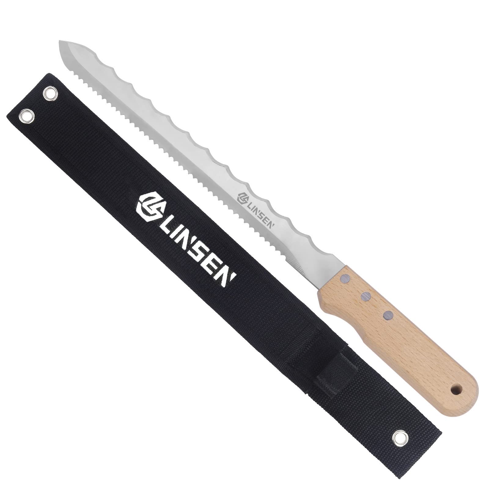 Premium Stainless Steel Garden Knife with Ergonomic Wooden Handle - Double-Sided Utility Tool for Lawn Repair, Sod Cutting & Gardening | Includes Durable Nylon Sheath | Perfect for Landscaping, Lawn Care & Outdoor DIY Projects