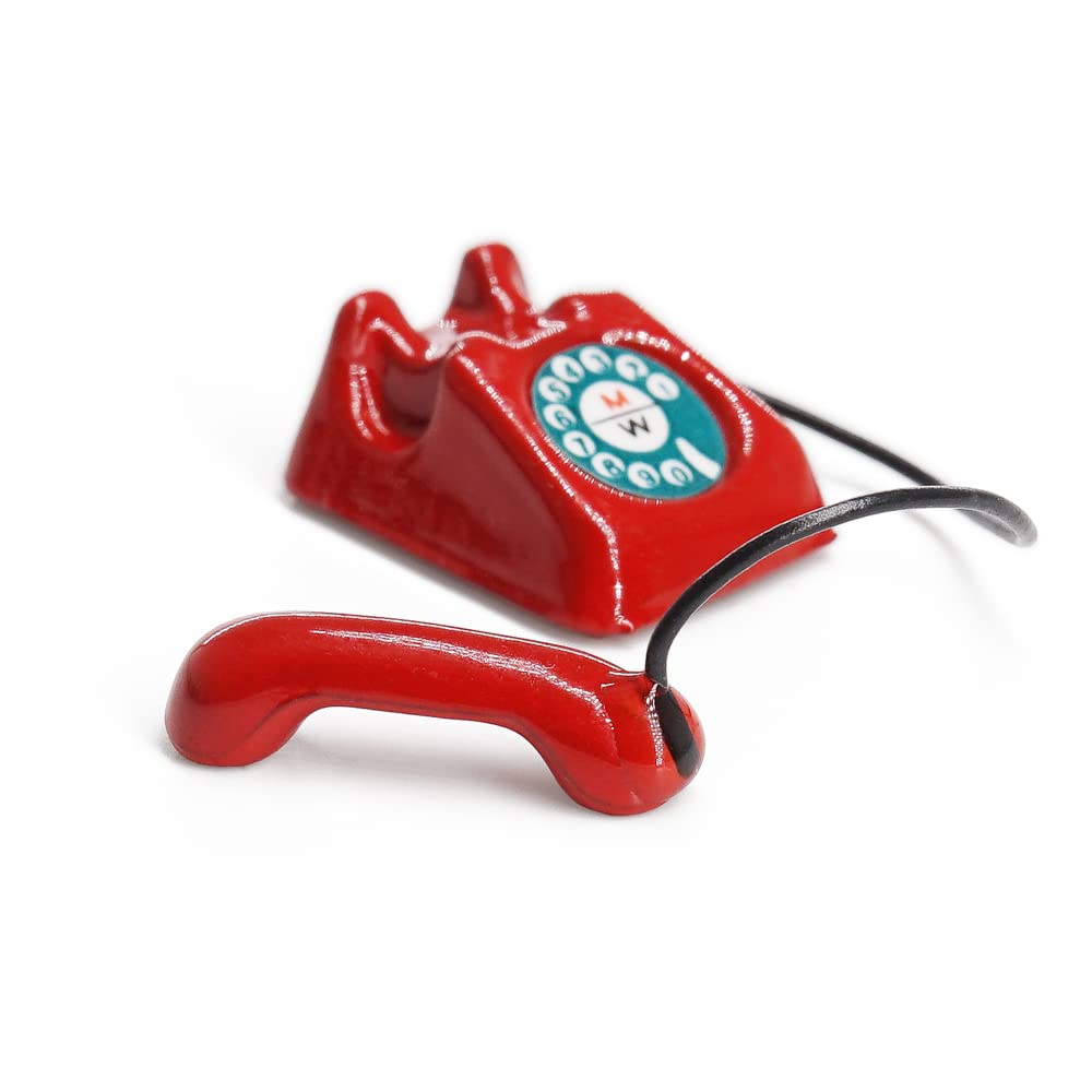 1/12 Scale Miniature Telephone Dollhouse Accessories - Realistic Red Vintage Phone for Dollhouse, Room Decor & Collectibles | Perfect for DIY Miniature Scenes, Dollhouse Decorations & Model Displays