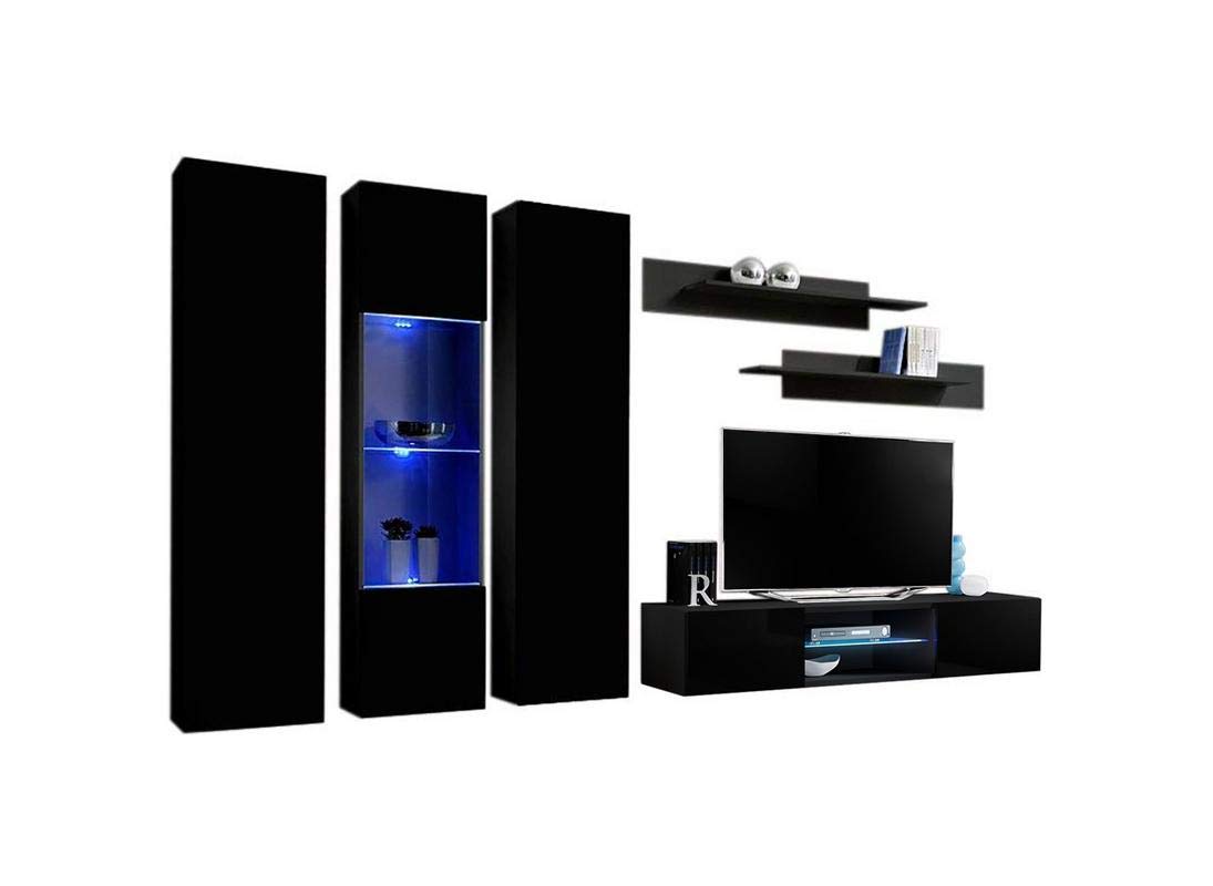 Modern Wall-Mounted TV Stand with Storage Shelves & LED Lights - 33