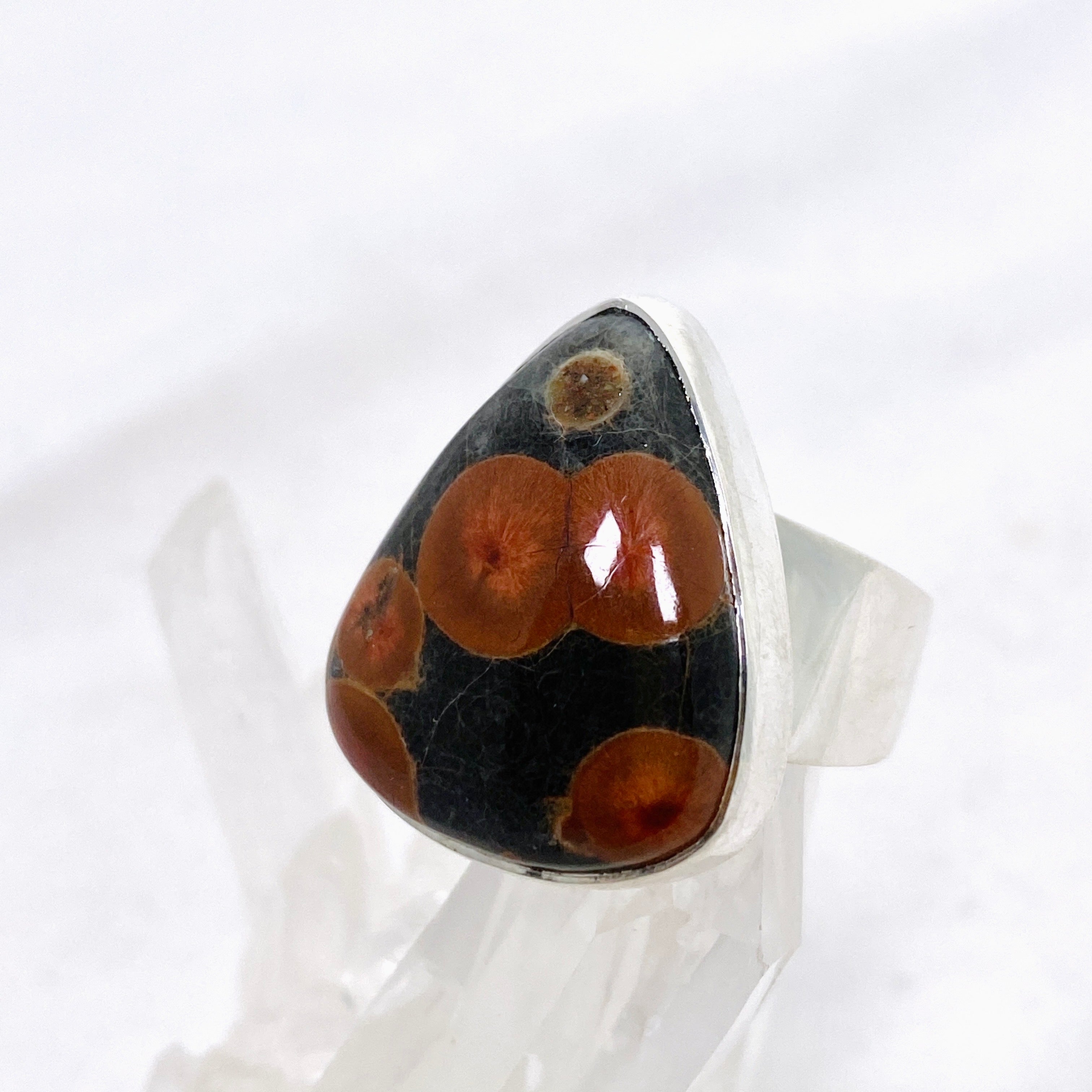 Natural Peanut Obsidian Perlite Teardrop Cabochon Ring - Size 7 - KRGJ3348 - Perfect for Boho Jewelry, Healing Crystal Collection & Spiritual Gift Giving