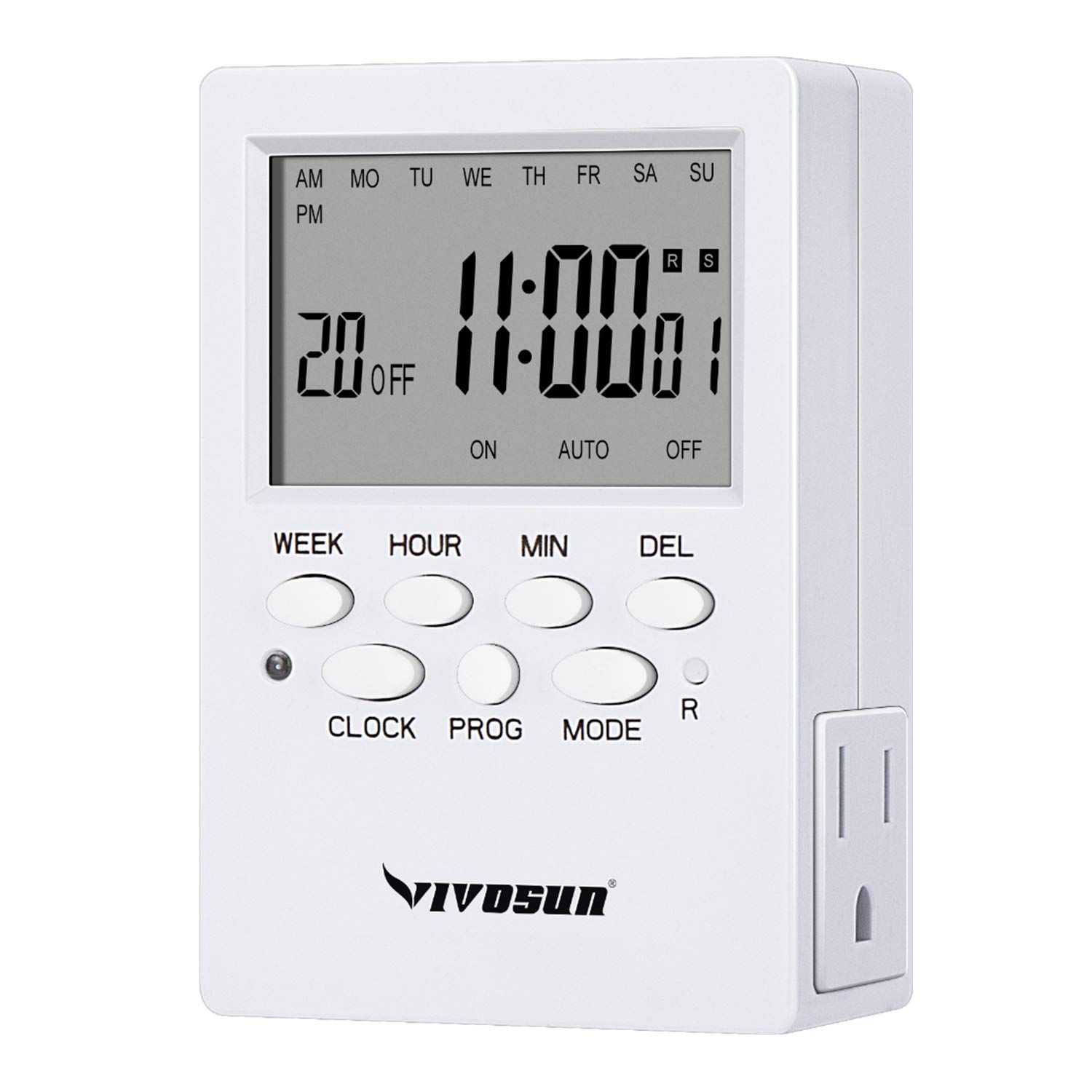 VIVOSUN 7-Day Programmable Digital Timer with Dual Outlet - Heavy Duty UL Listed Plug-in Timer for Indoor Use | Countdown Setting for Lamps, Fans, Heaters, Humidifiers & Aquariums (1 Pack) | Perfect for Home Automation, Energy Saving & Smart Device Control