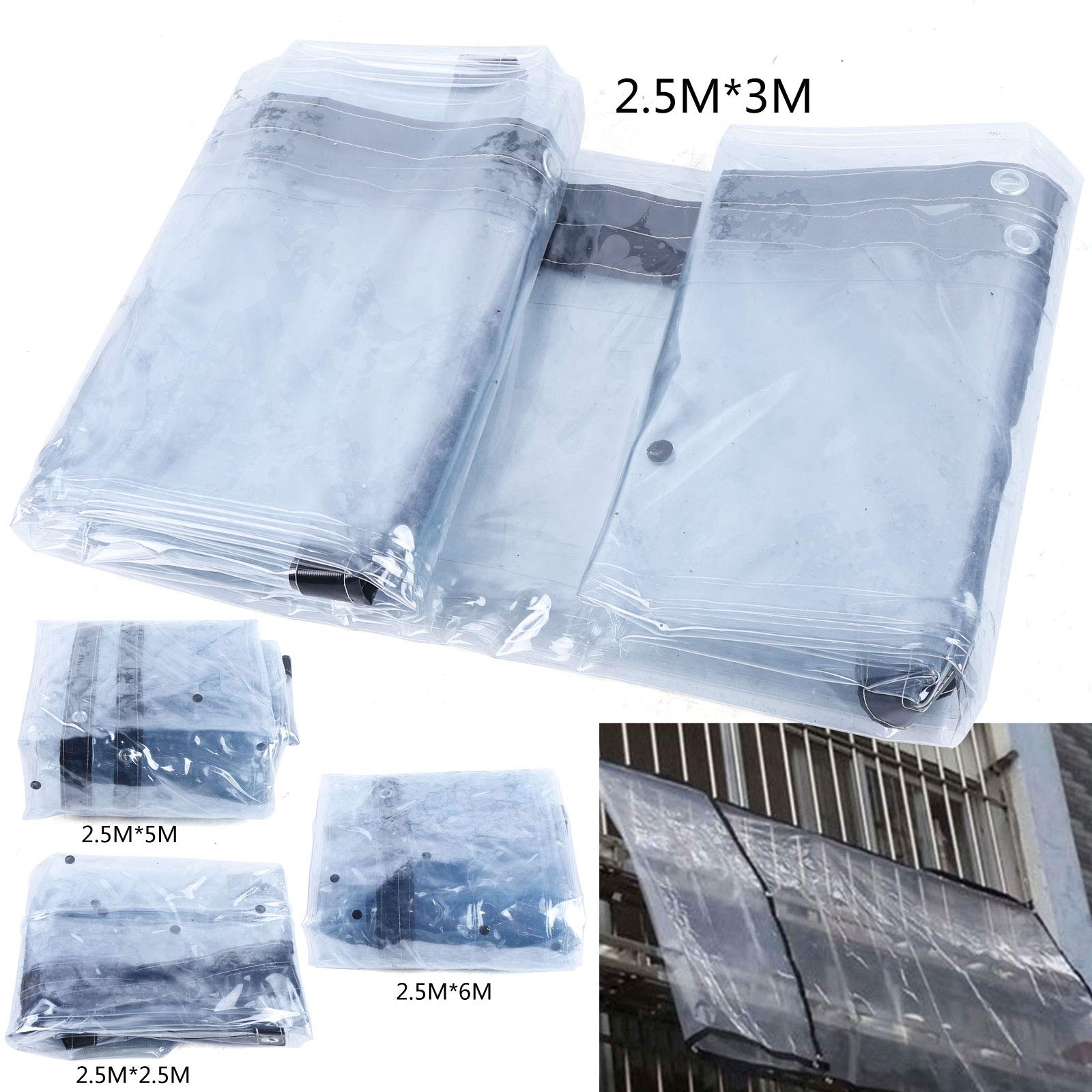 Commercial Grade Waterproof Clear Vinyl Awning Canopy - 8x10 Feet (2.5x3 M) Roll-Up Patio Enclosure for Tents, Awnings & Canopies - Black - Perfect for Outdoor Dining, Garden Shade & Event Shelter