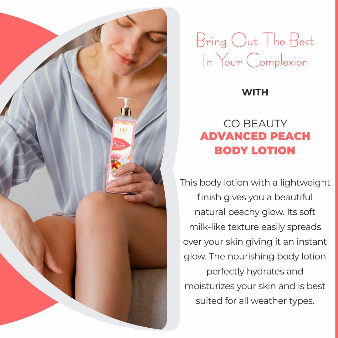 CO BEAUTY Deep Nourishing Peach Body Lotion for Women & Men - 200ml | Non-Greasy Hydrating Body Milk with Peach Extract, Avocado & Castor Oil | Paraben & SLS Free Moisturizer | Perfect for Dry Skin Care & Daily Hydration