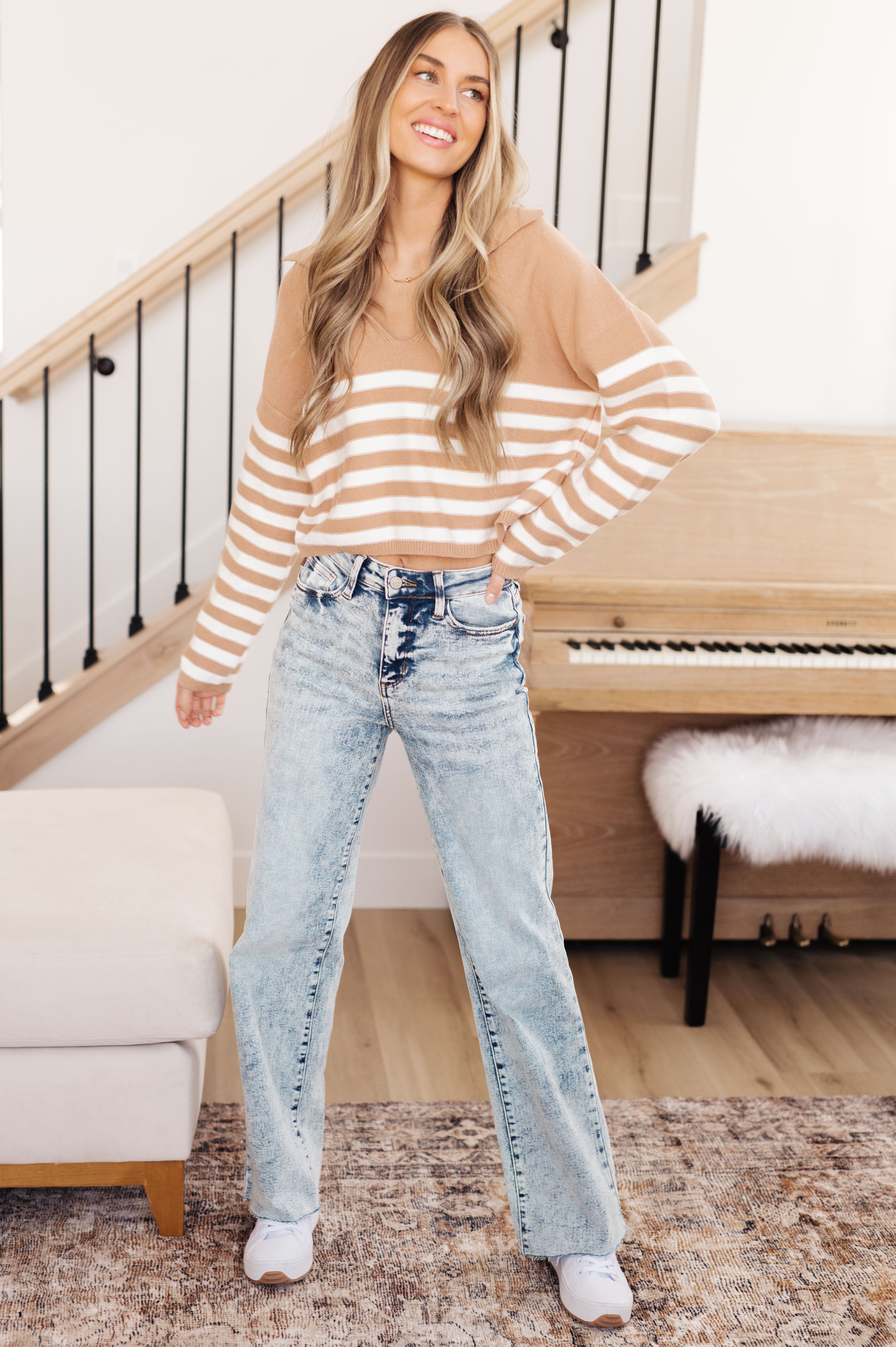 Stylish Striped Sweater for Women - Cozy Knit Pullover for Casual Outfits & Fall Layering | Perfect for Date Nights, Office Wear & Weekend Errands
