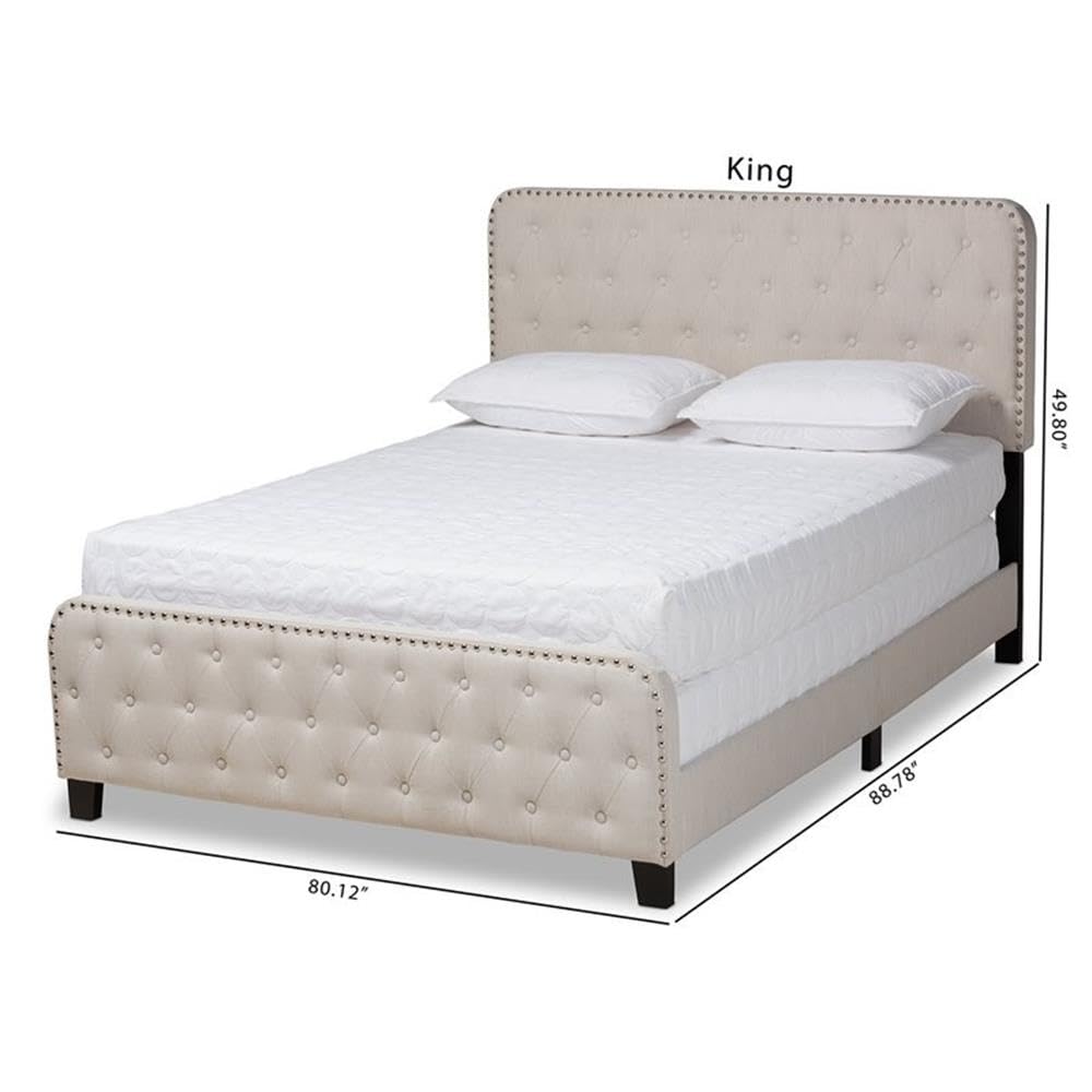 BOWERY HILL Full Size Beige Upholstered Button Tufted Panel Bed Frame - Queen Size Upholstered Platform Bed with Tufted Headboard for Modern Bedroom Decor