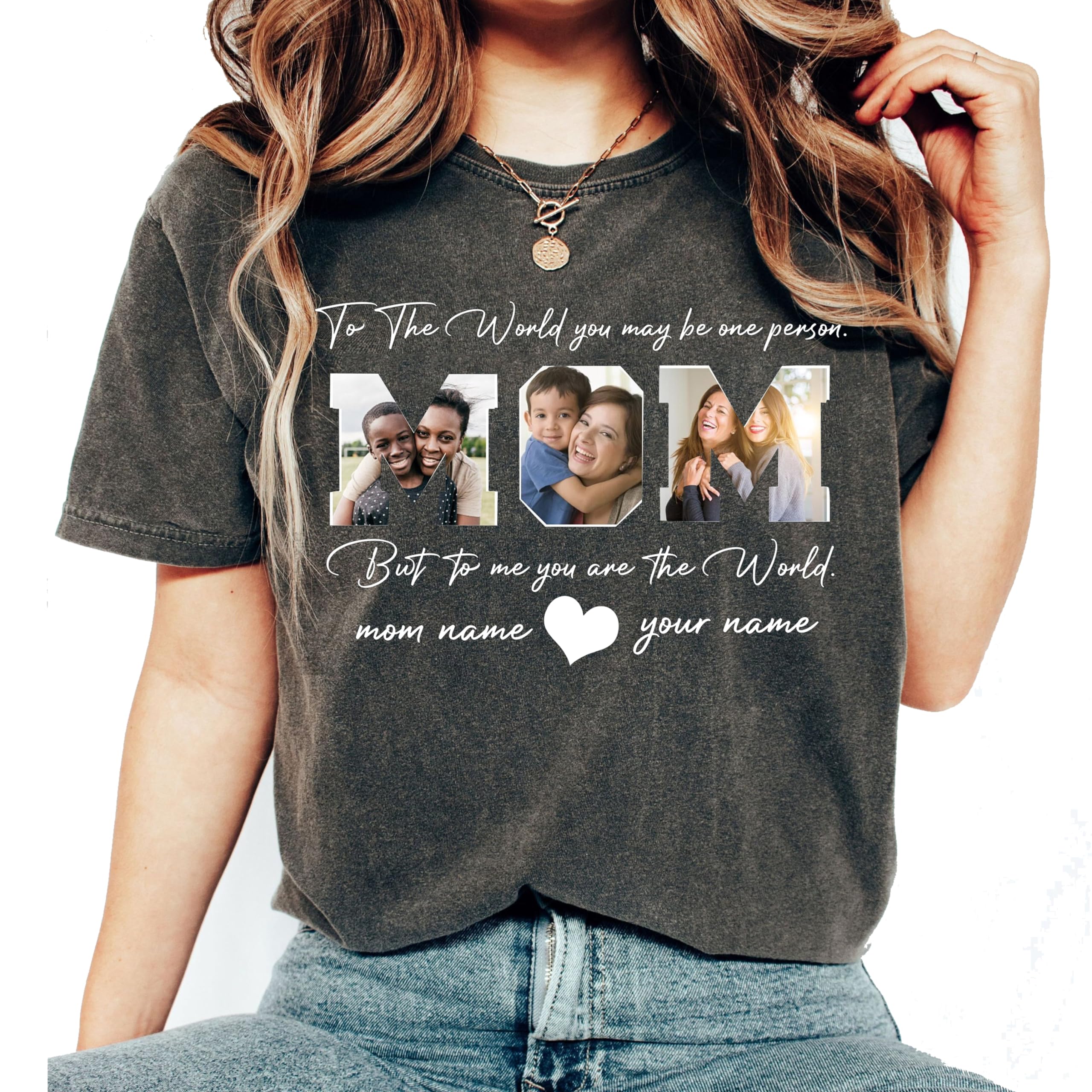 Custom Photo Mom T-Shirt - Personalized Mother's Day Gift, Birthday Present for Mom - Black Cotton Tee with Custom Text - Perfect for Family Photos, Mother's Day Celebrations & Special Occasions