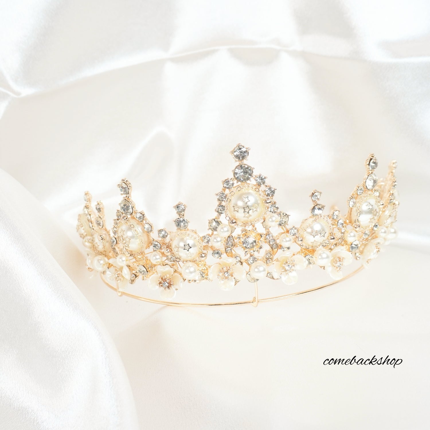 Elegant Gold Crystal Tiara Crown Headband for Women & Girls - Princess Bridal Wedding Prom Birthday Party Accessory - Perfect for Weddings, Proms, Birthdays & Special Events