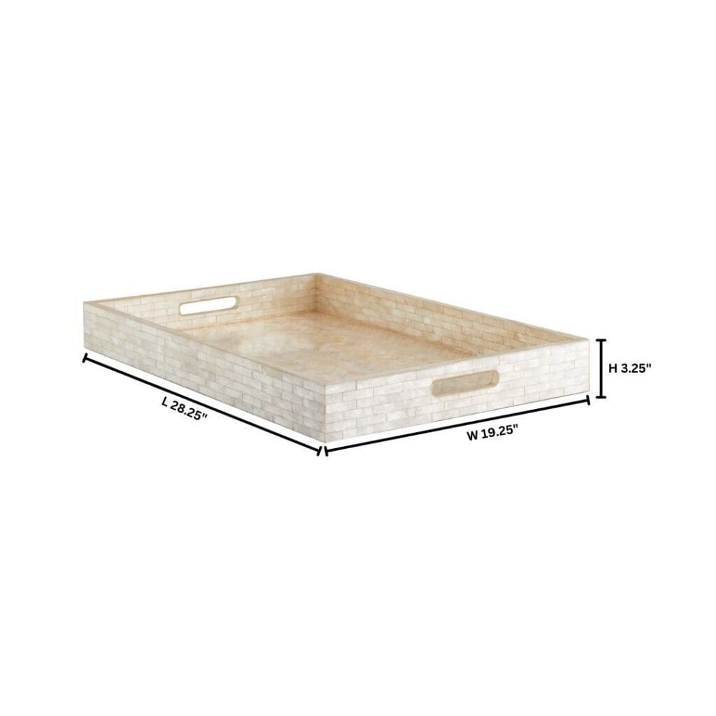 Cyan Design 11679 Triton Rectangle Serving Tray - Pearl White - Large Size - Elegant Home Decor for Dining, Entertaining & Gift Giving