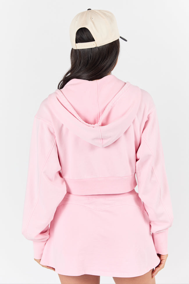 One On One Pink Cropped Hooded Jacket for Women - Trendy Streetwear Fashion | Perfect for Casual Outfits, Gym Wear & Spring Layering
