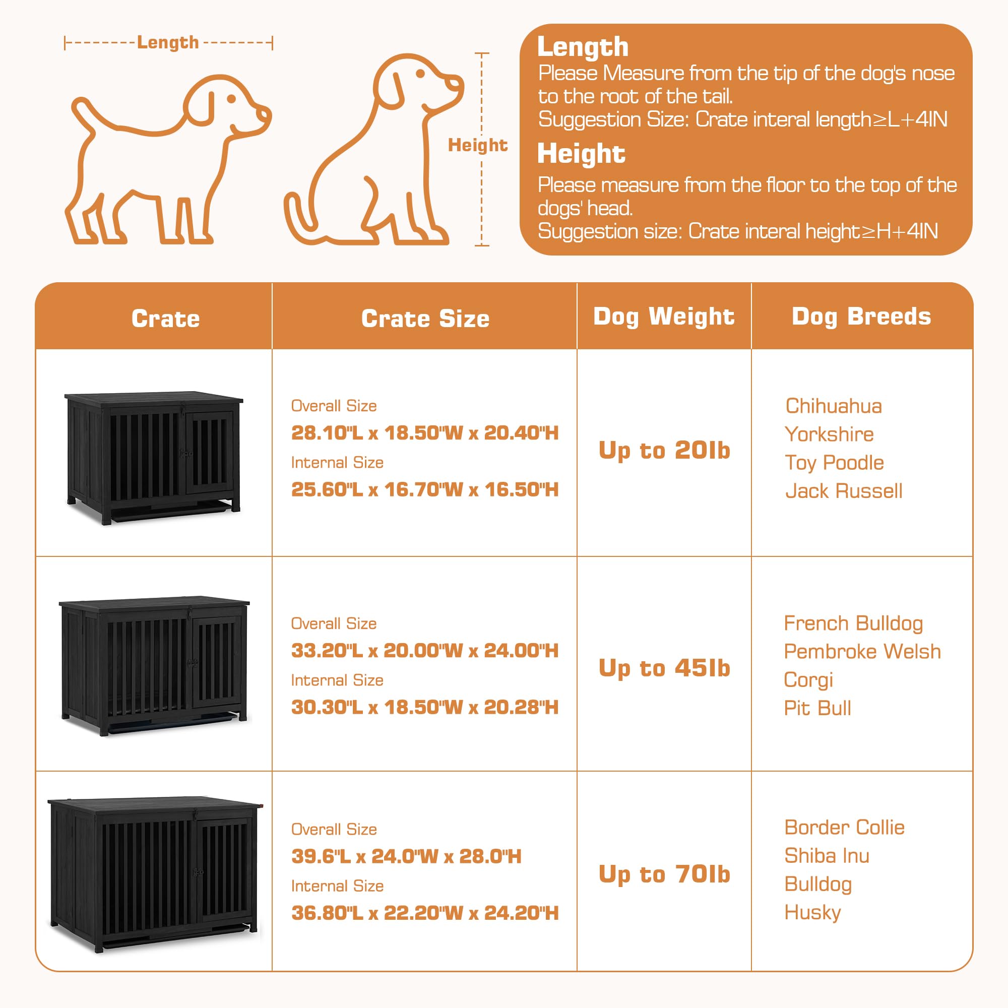 MCombo Solid Wood Dog Crate Furniture - Portable Foldable Indoor Dog Kennel End Table with Removable Tray | Medium Size, Black | Perfect for Living Room, Bedroom & Home Decor