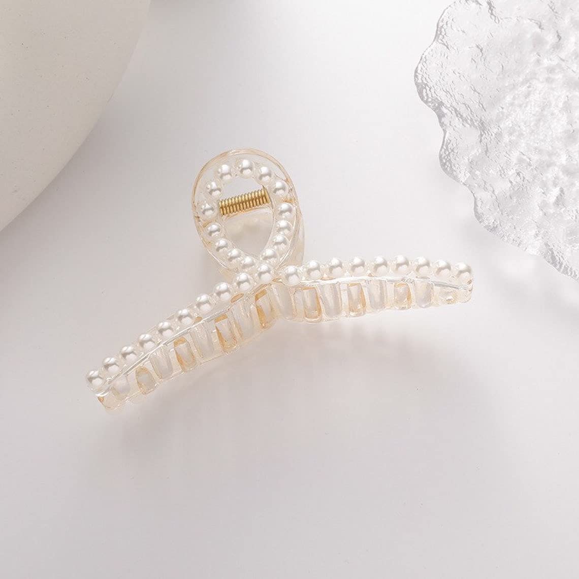 Korean Style Large Hair Claw Clip for Thick Hair - Shark Pearl Design | Women & Girls Fashion Accessories for Party & Daily Use