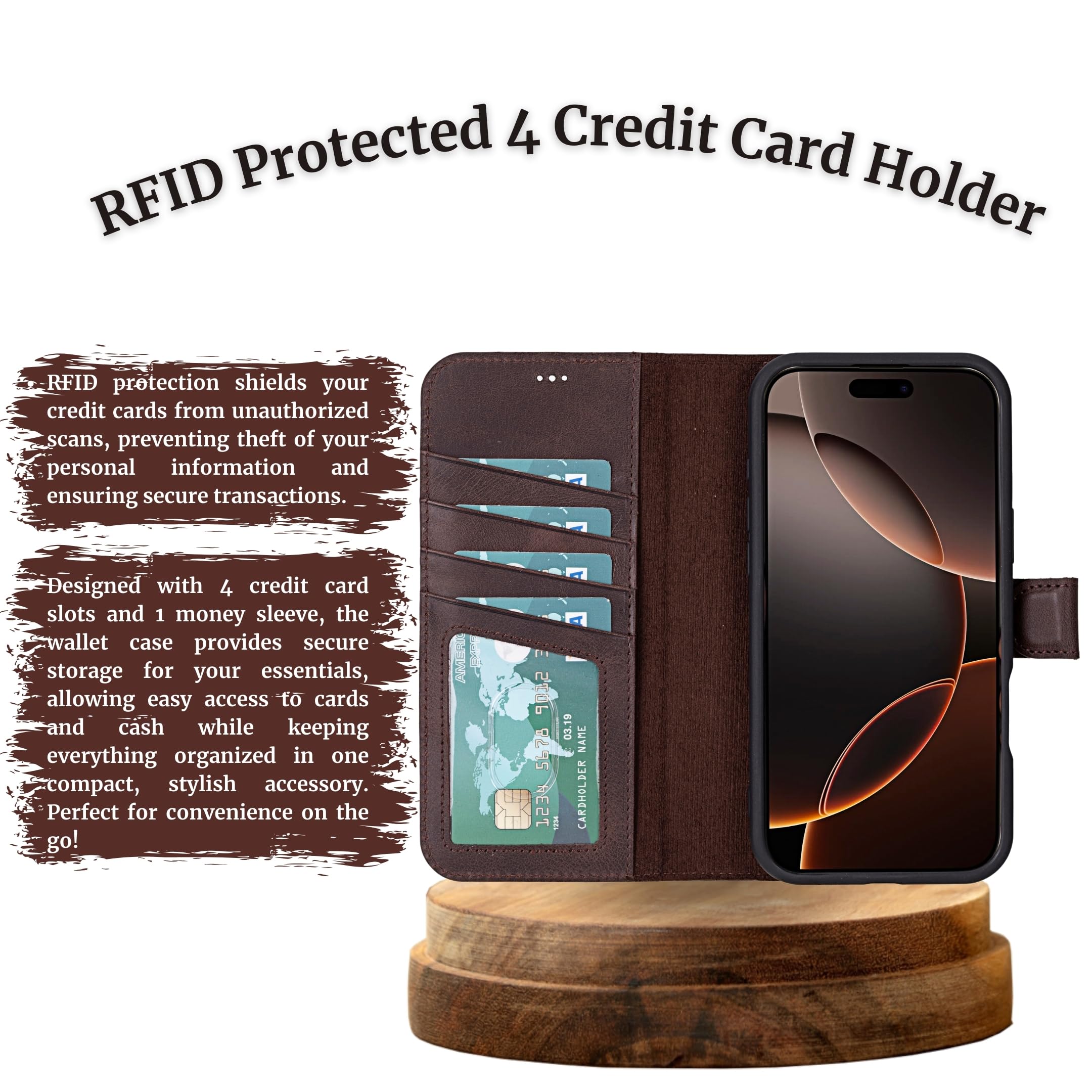 VENOULT Genuine Leather Wallet Case for iPhone 16 Pro MAX 6.9