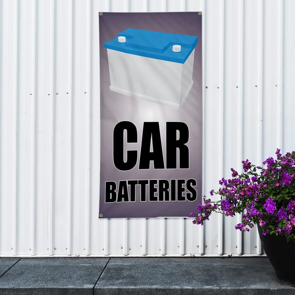 Vertical Vinyl Banner - Weatherproof Outdoor Sign (144x60 Inches) with 10 Grommets - Perfect for Car Dealerships, Automotive Events & Industrial Yard Signs - Multiple Sizes Available - Durable Blue Batteries-Inspired Design