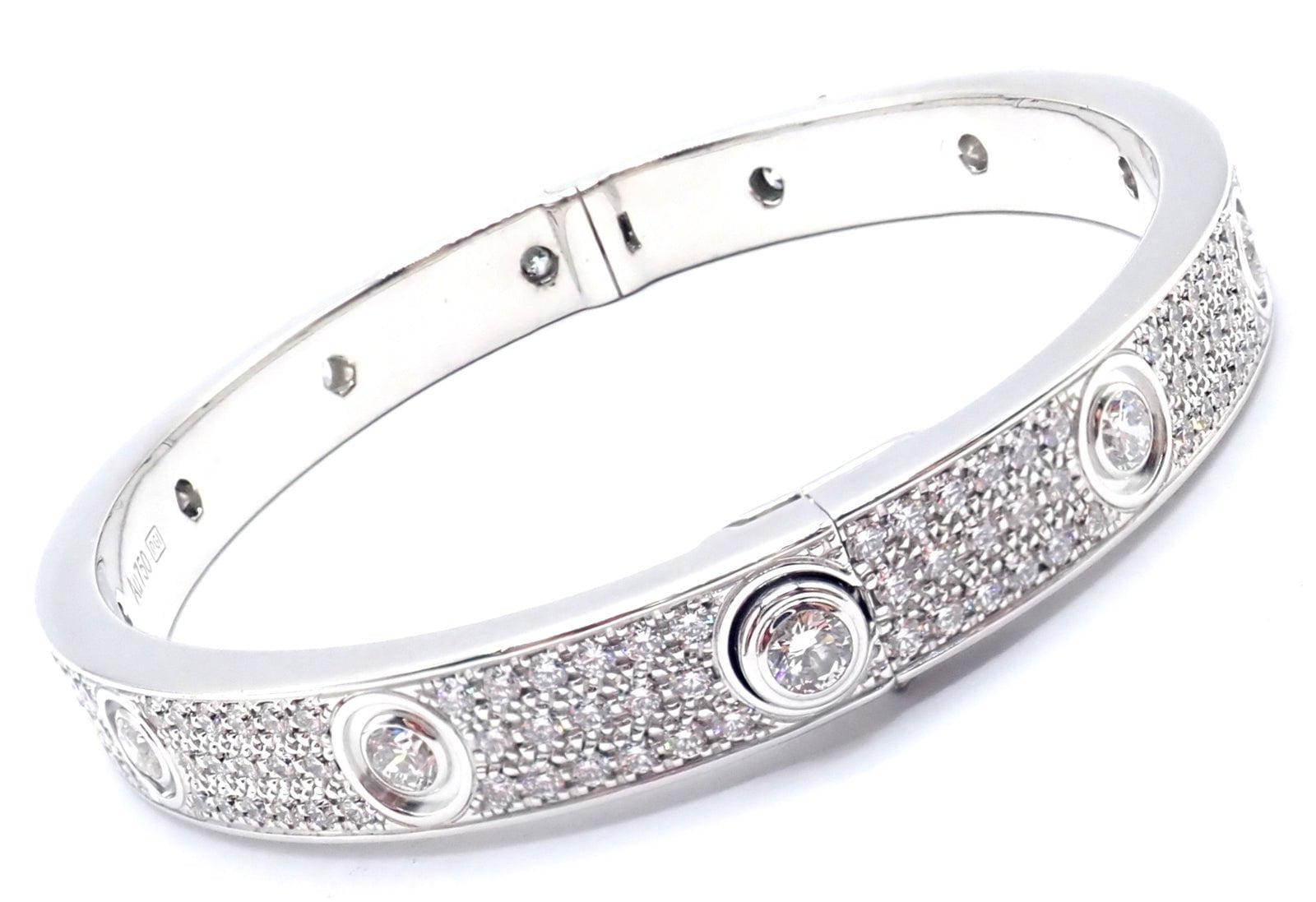 Authentic Cartier Love 18K White Gold Diamond Pave Bangle Bracelet Size 17 - Luxury Jewelry Gift for Women, Anniversary & Special Occasions