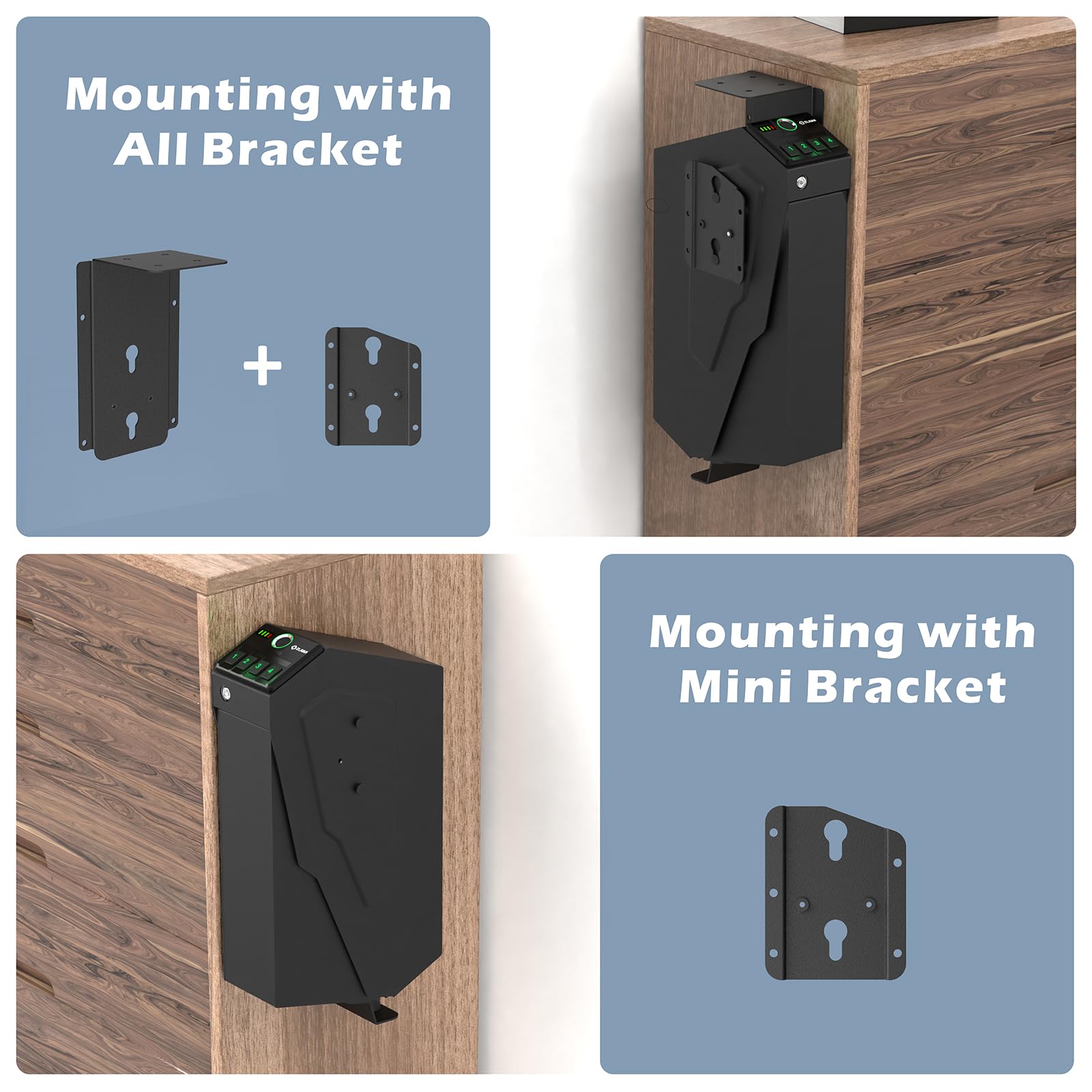 Biometric Fingerprint & Keypad Lock Quick-Access Handgun Safe for Pistols - Nightstand, Bedside & Desk Mounted Gun Safe with Keys | Perfect for Home Defense & Vehicle Storage