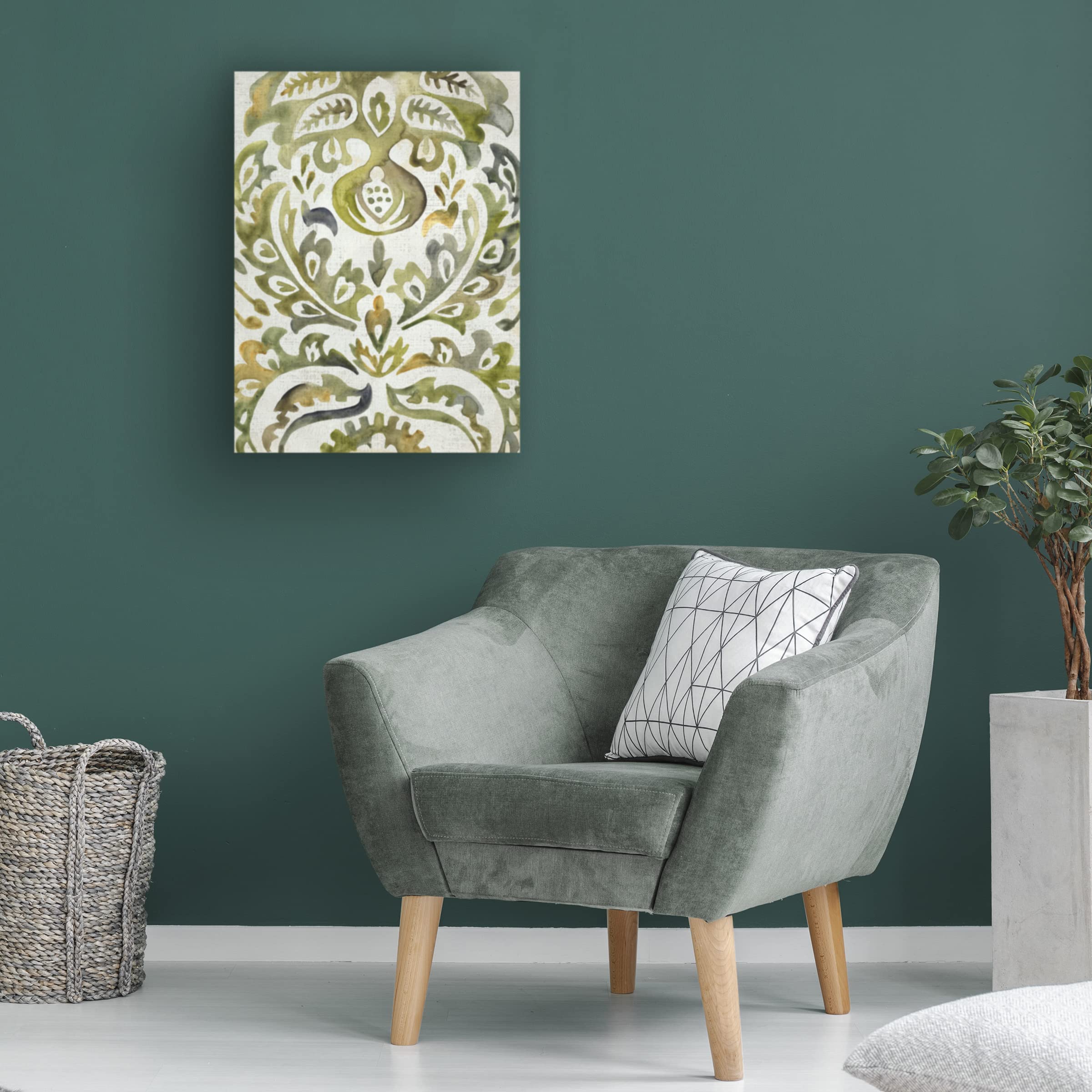 Trademark Fine Art 'Verdant Damask I' Canvas Wall Art by Chariklia Zarris - Modern Botanical Painting for Living Room, Bedroom & Office Decor
