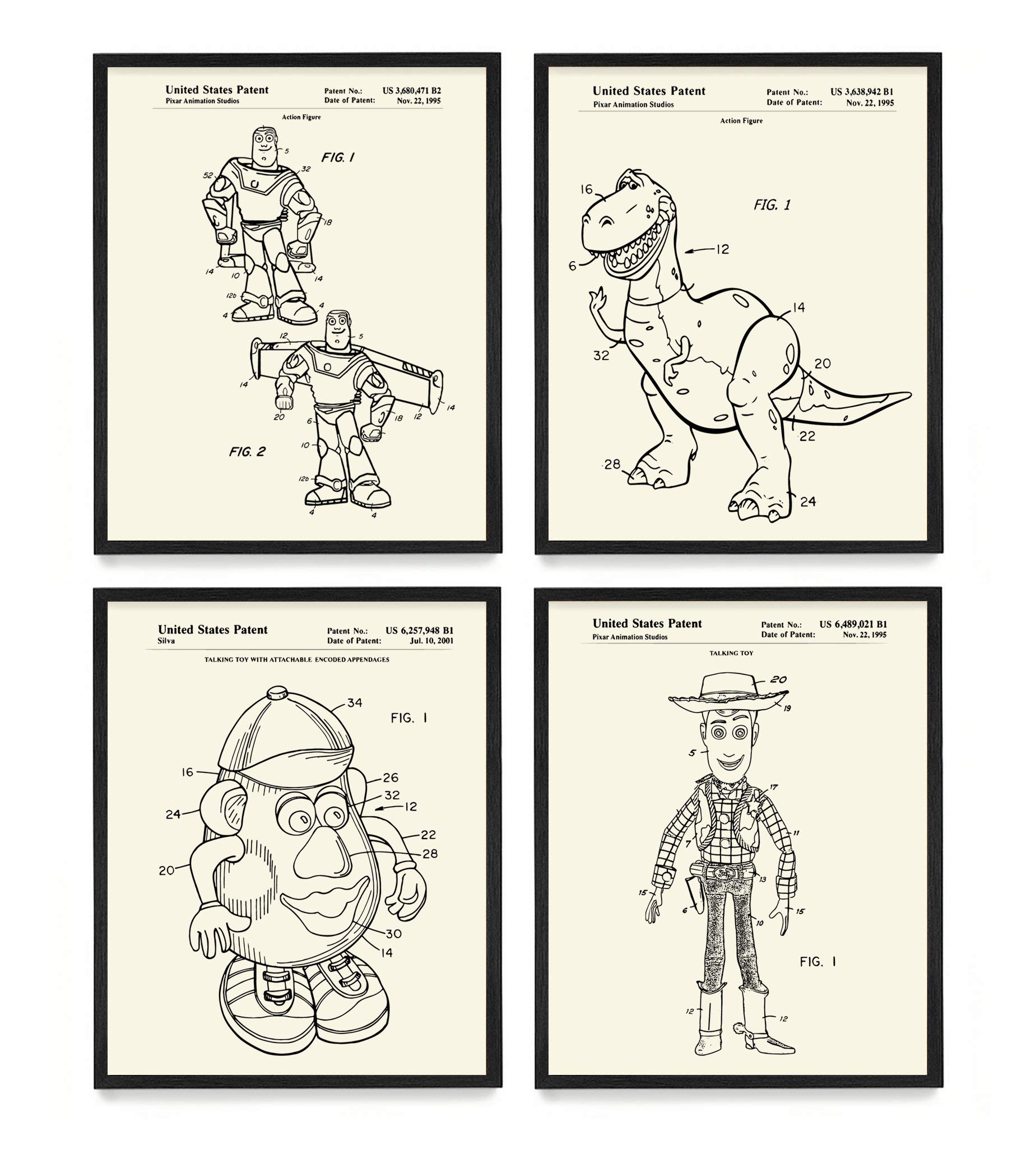 Toy Story Patent Poster Art Set - Buzz Lightyear & Woody Wall Decor for Kids Room & Nursery - 16x20 Unframed Prints (Set of 4) - Perfect for Disney Themed Bedrooms & Playrooms