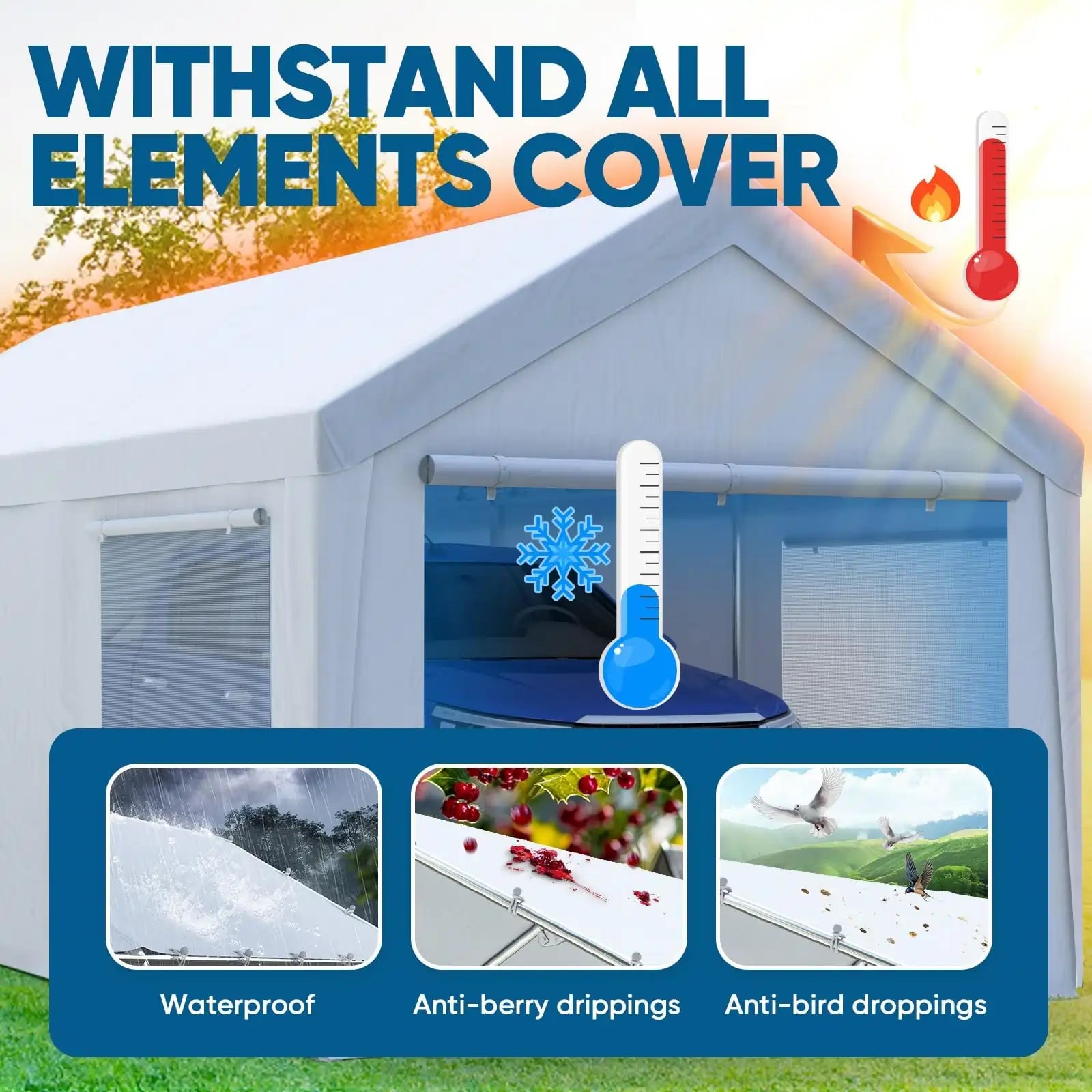10' x 20' Heavy Duty Carport with Ventilated Windows - Waterproof Outdoor Shelter for Cars, RV, Boat & Equipment Protection
